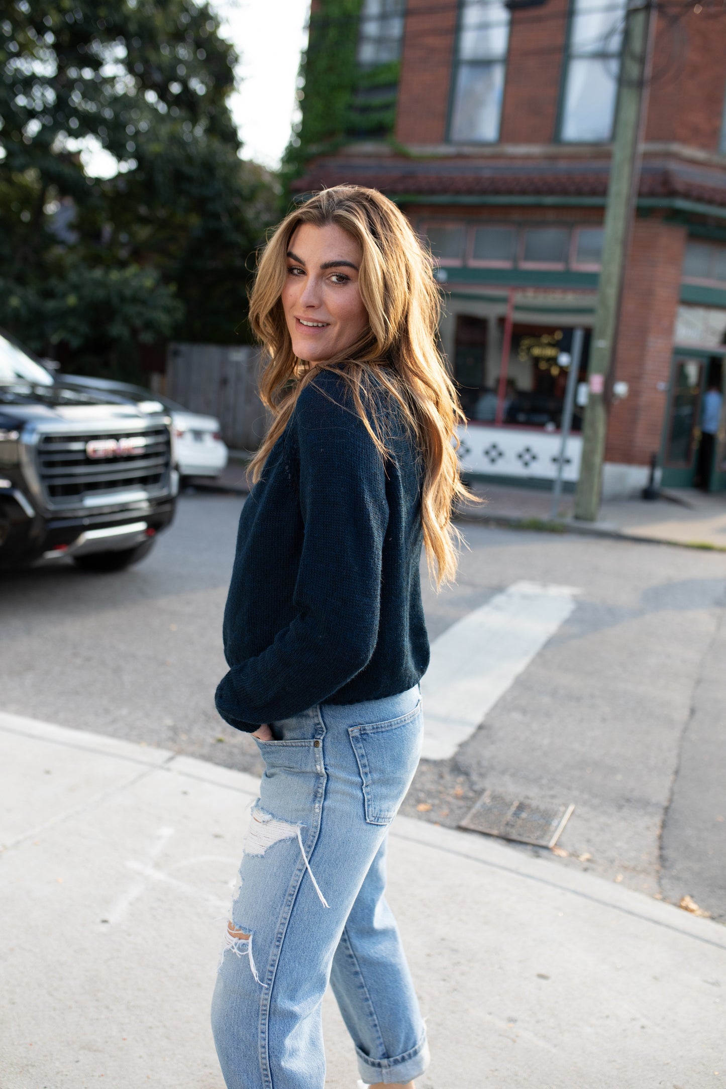 Georgia Pullover Sweater in Dark Green