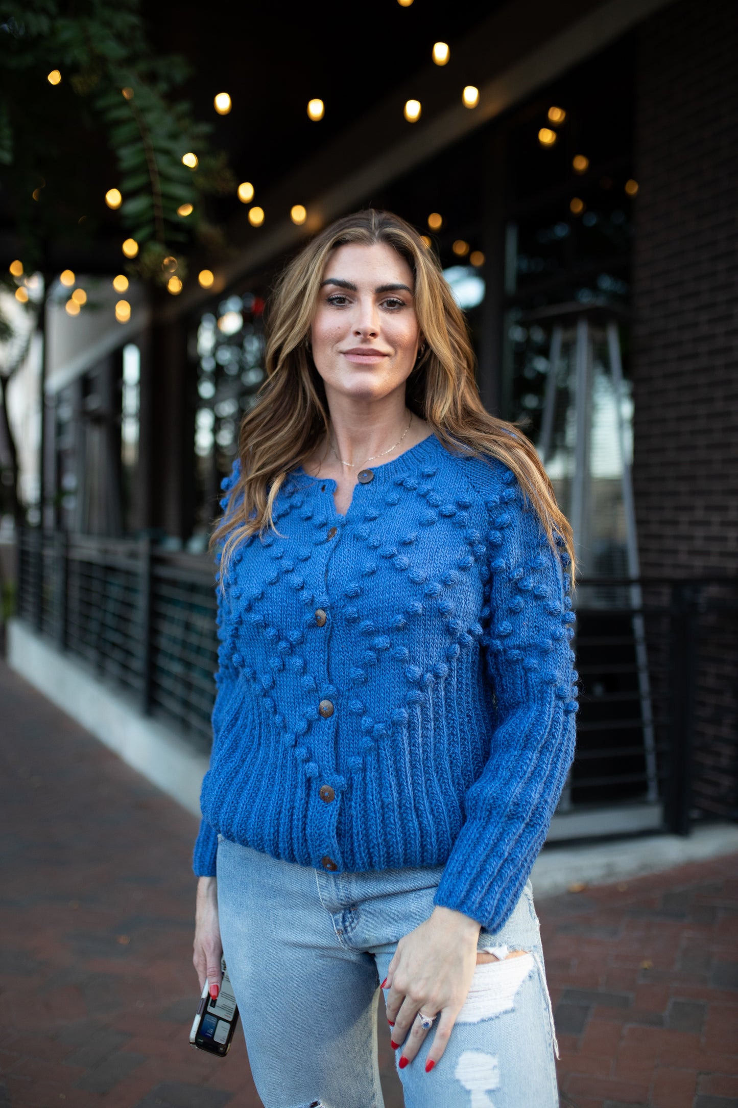 Hand Knit Nepali Wool Jill Sweater in Cobalt