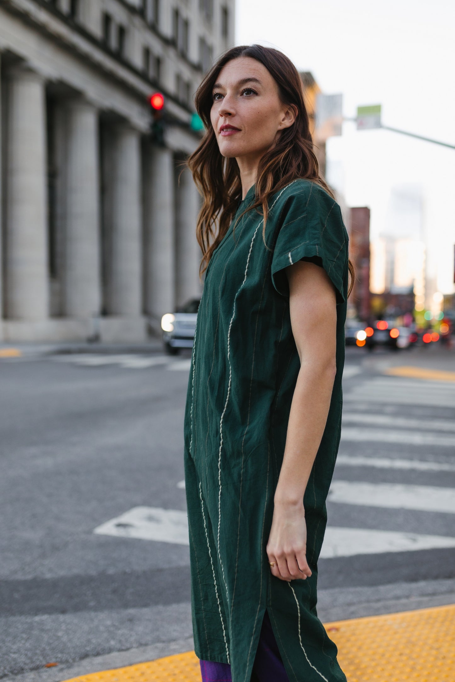 Paula Handwoven Cotton Tunic Dress in Dark Green - Pre-Order 2/30