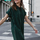 Paula Handwoven Cotton Tunic Dress in Dark Green Made to Order