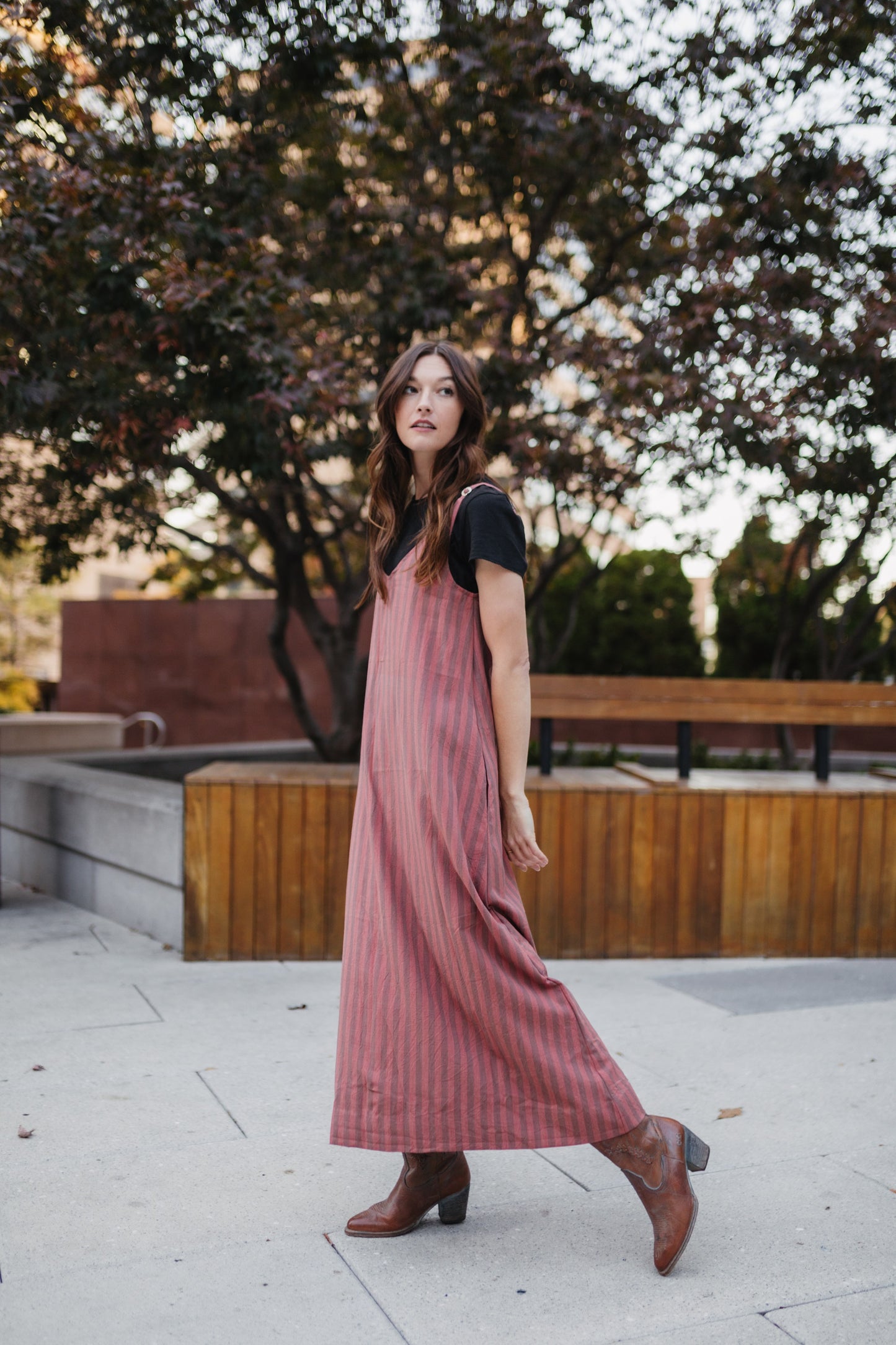 Robbi Handwoven Cotton Dress in Mauve Stripe  - Pre-Order 2/30