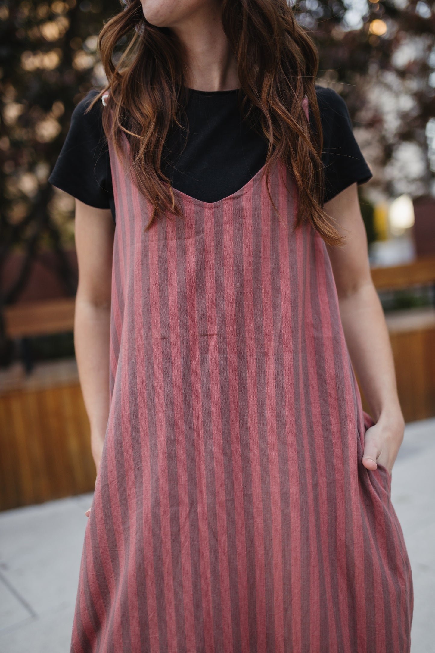 Robbi Handwoven Cotton Dress in Mauve Stripe  - Pre-Order 2/30