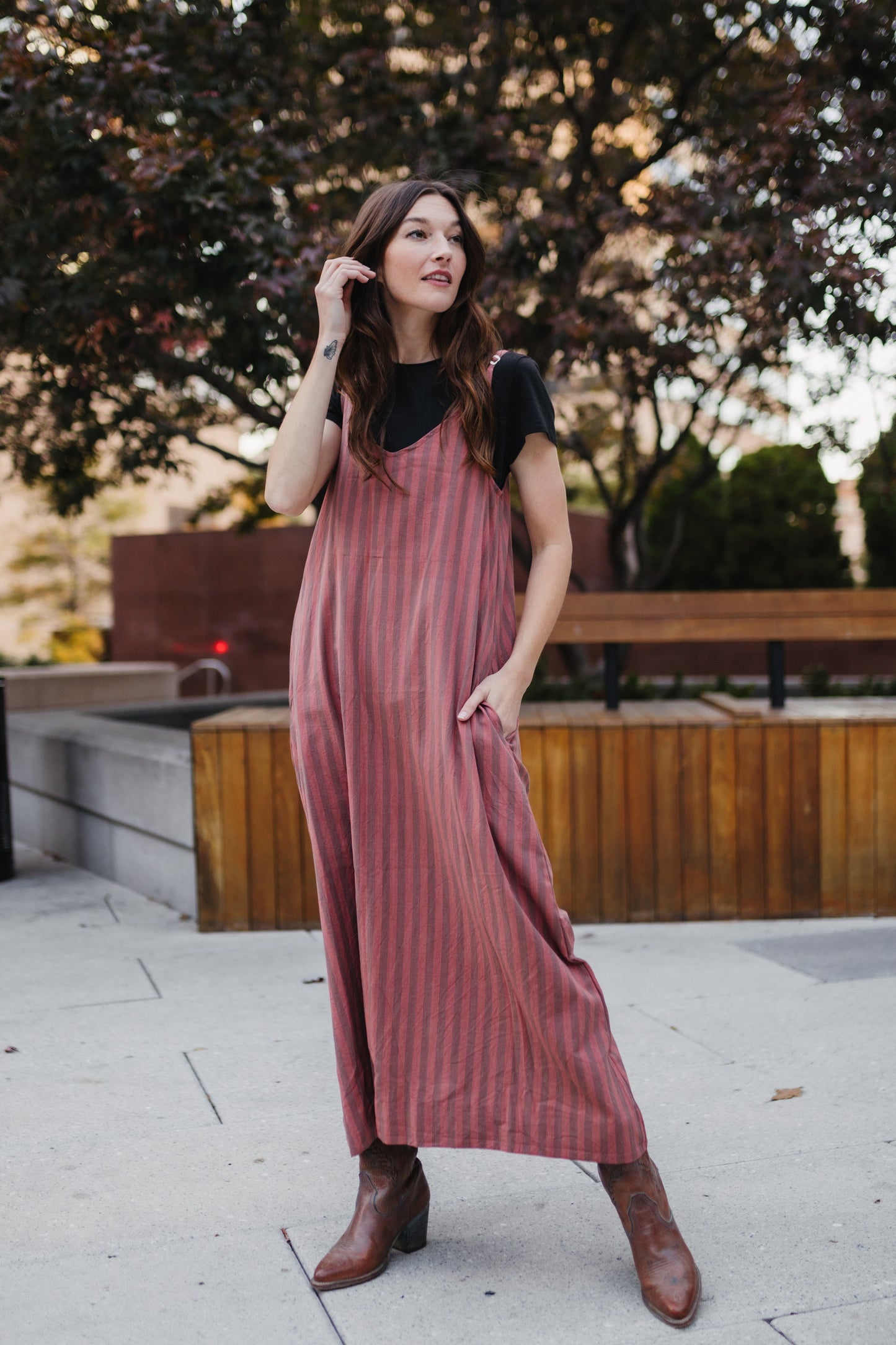 Robbi Handwoven Cotton Dress in Mauve Stripe  - Pre-Order 2/30