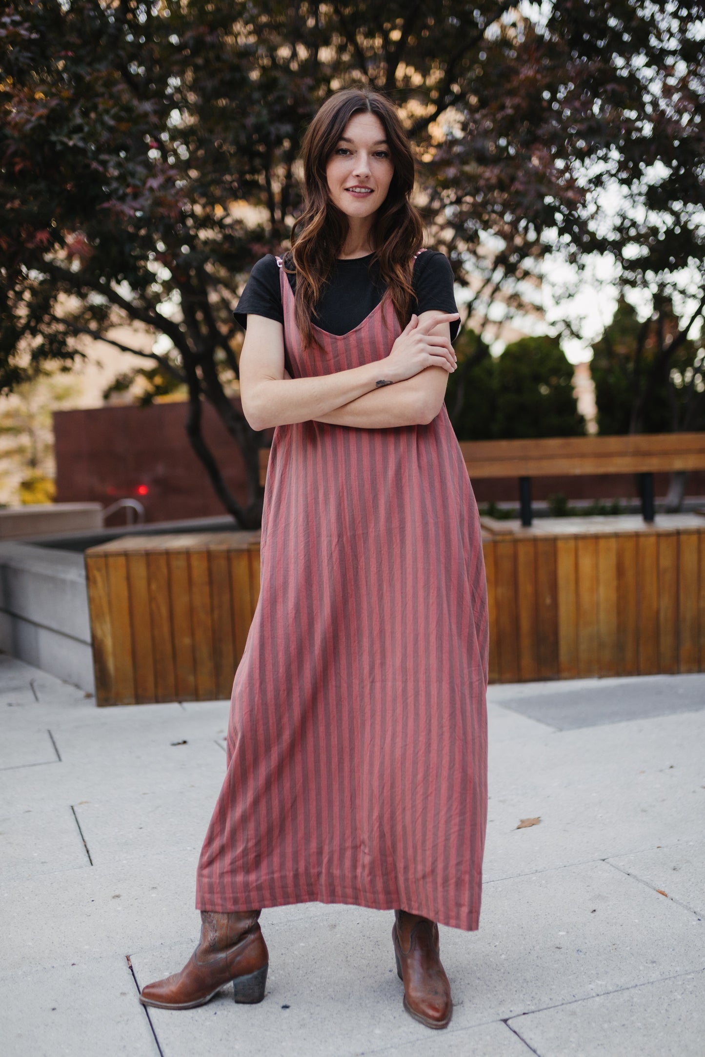 Robbi Handwoven Cotton Dress in Mauve Stripe  - Pre-Order 2/30