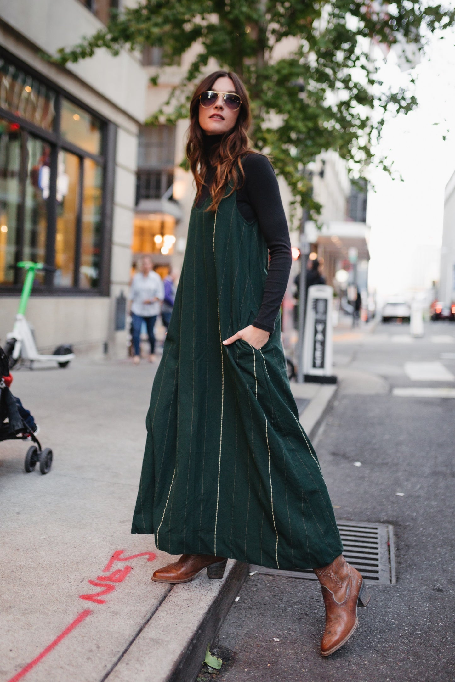 Robbi Handwoven Cotton Dress in Dark Green  - Pre-Order 2/30