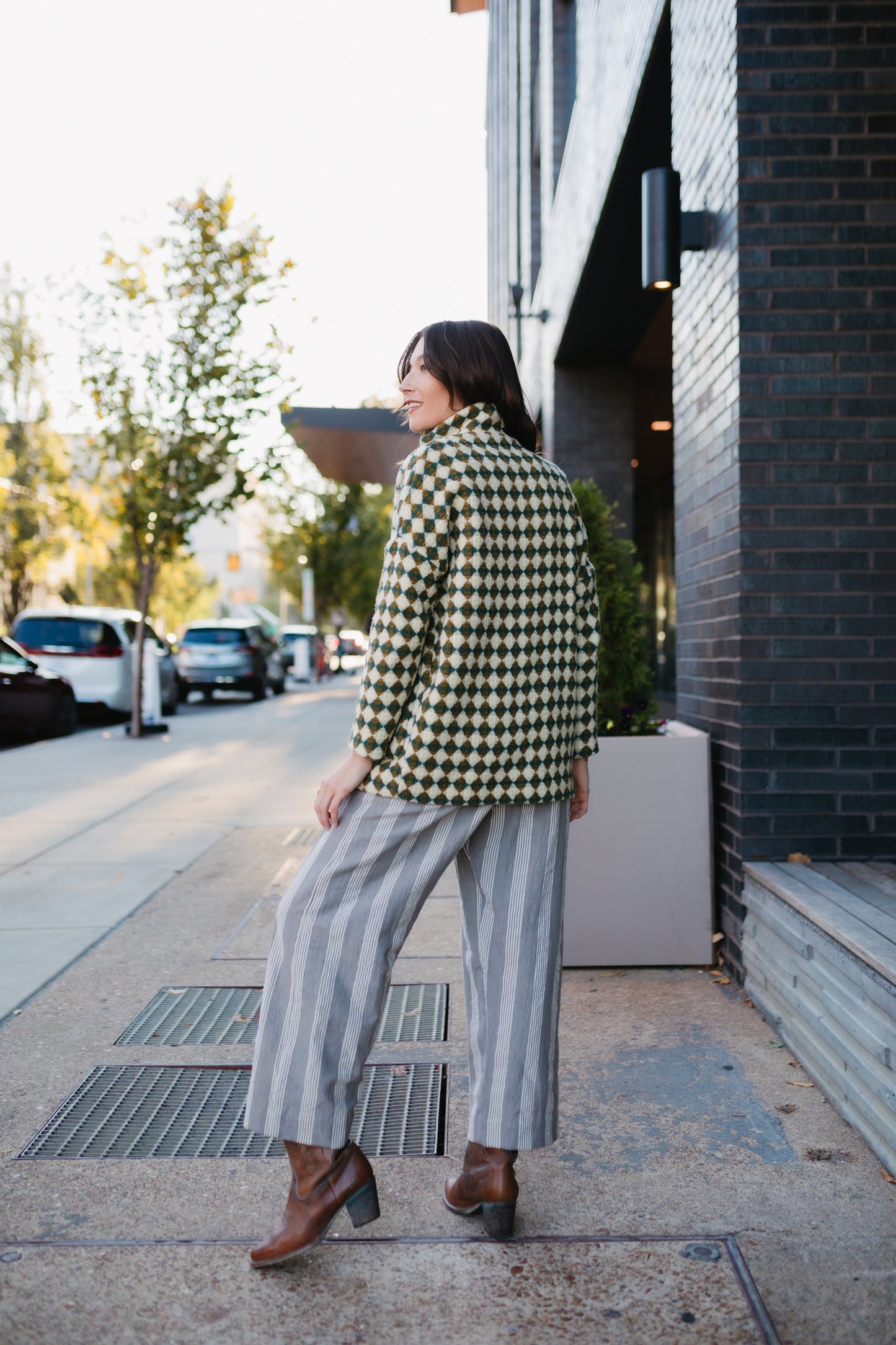 Portuguese Wool Pieper in Sage and Mustard Check - Pre-order 1/30