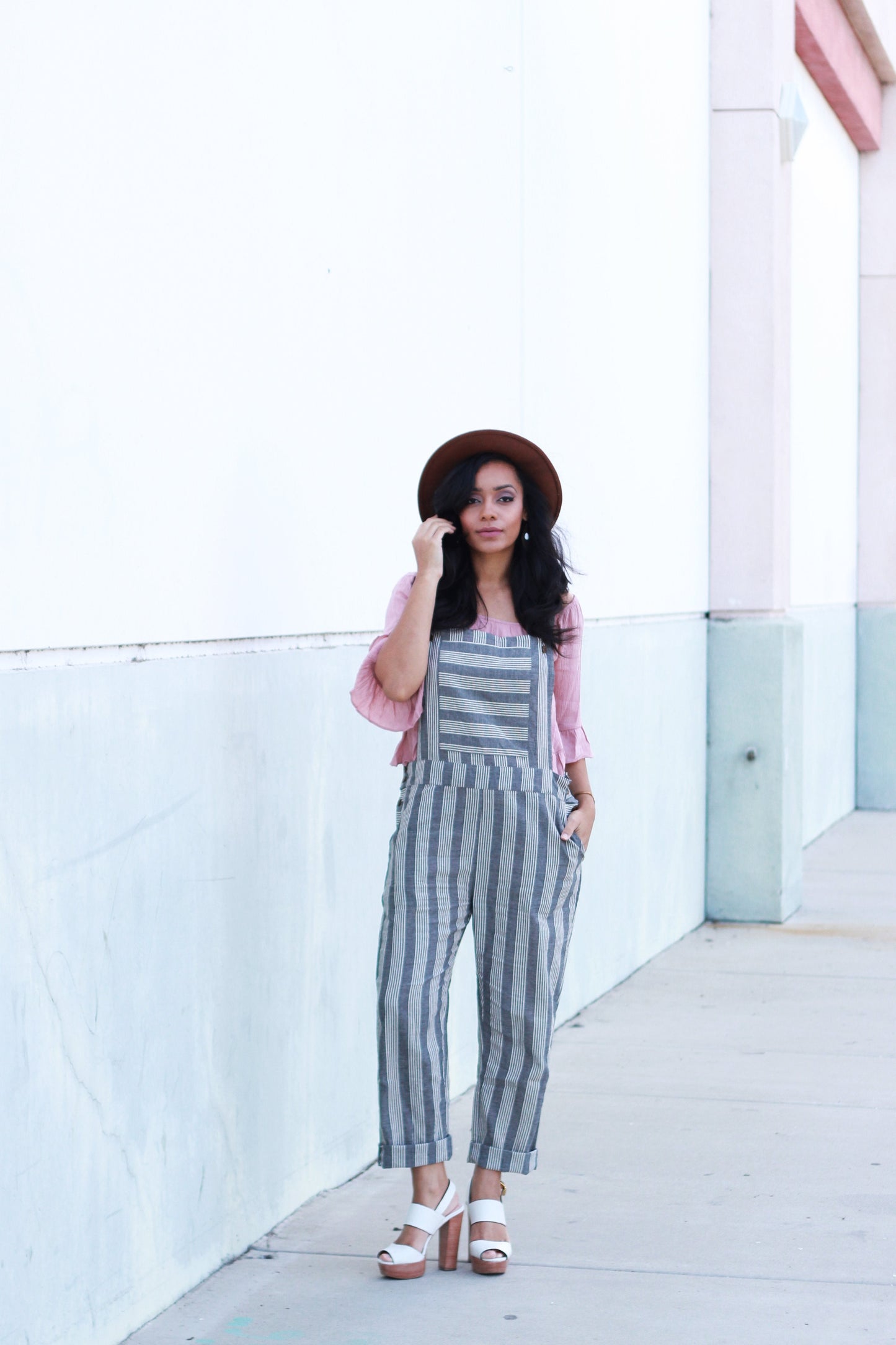 Dilsi Handwoven Cotton Overalls in Mauve and Dust Stripe - Pre-Order 2/30