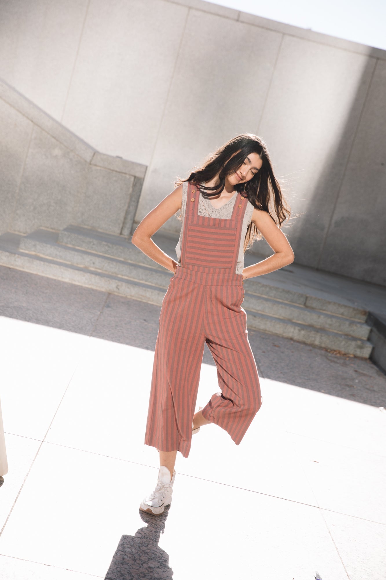 Dilsi Handwoven Cotton Overalls in Mauve and Dust Stripe - Pre-Order 2/30