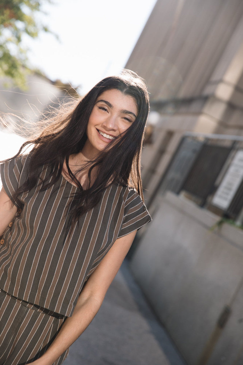 Katie Handwoven Cotton Set in Brown Stripe - Pre-Order 2/30