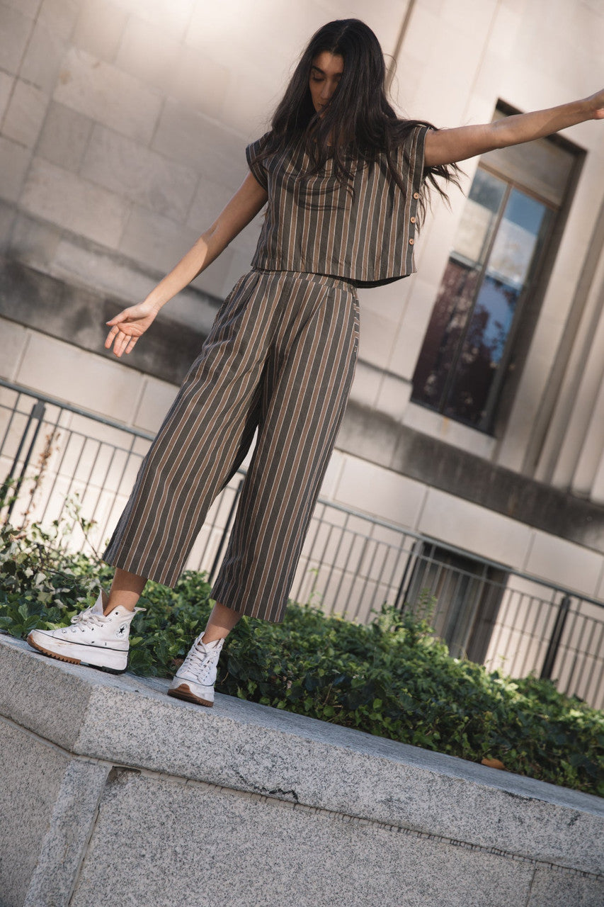 Katie Handwoven Cotton Set in Brown Stripe - Pre-Order 2/30