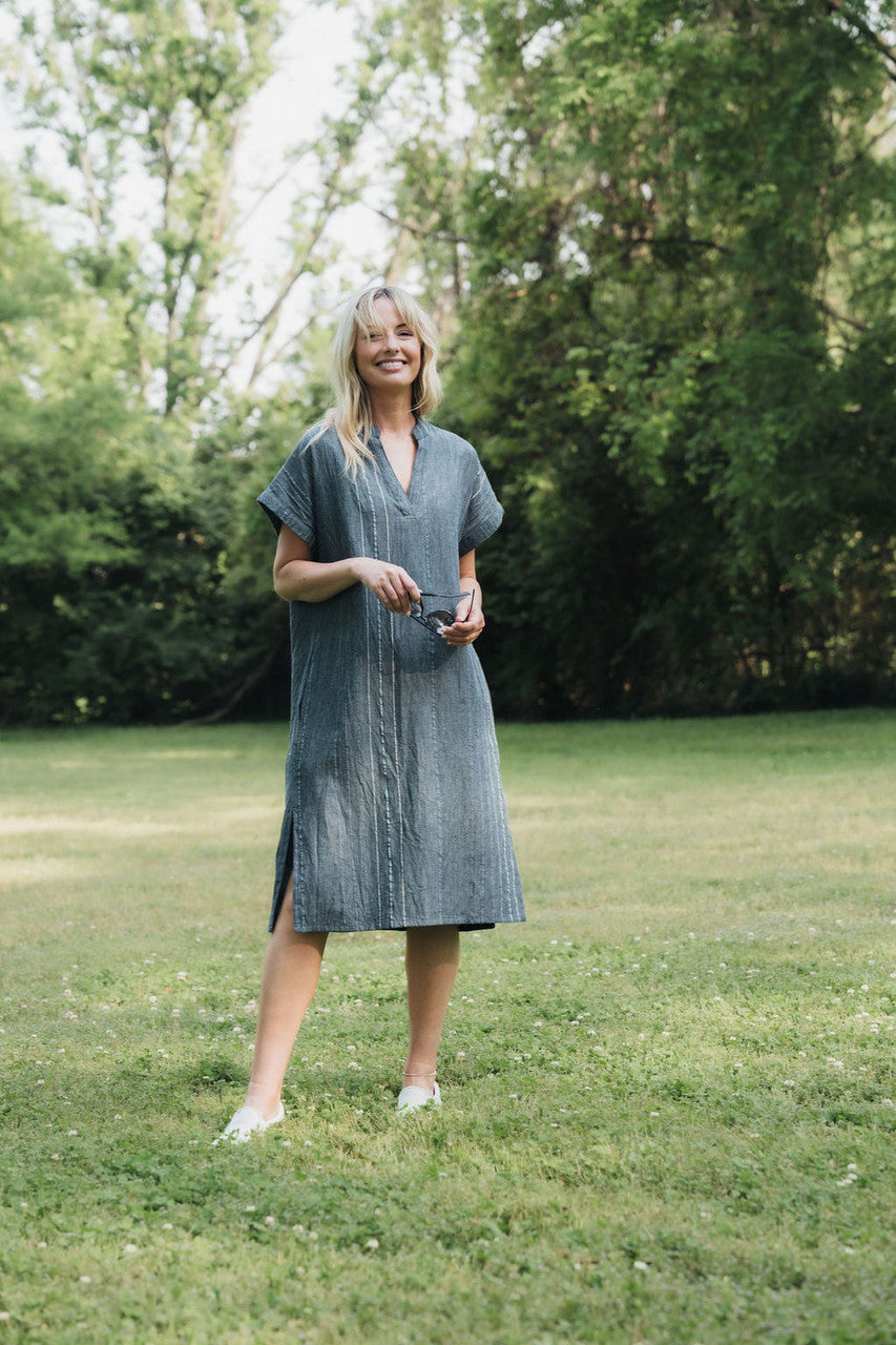 Paula Handwoven Cotton Tunic Dress in Midnight Chambray - Pre-Order 2/30