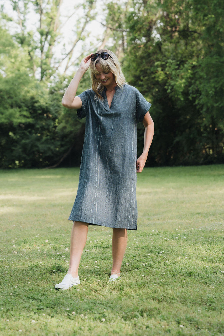 Paula Handwoven Cotton Tunic Dress in Midnight Chambray - Pre-Order 2/30