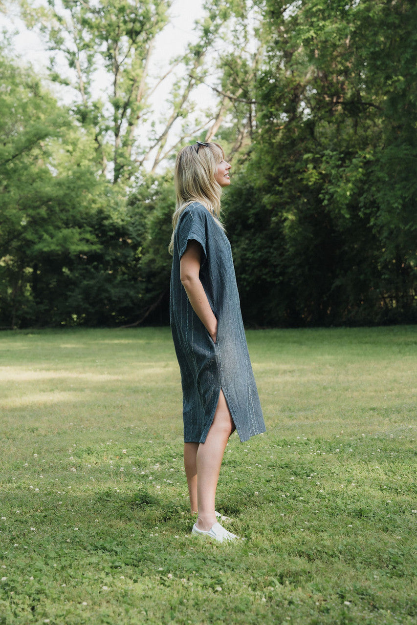 Paula Handwoven Cotton Tunic Dress in Midnight Chambray - Pre-Order 2/30