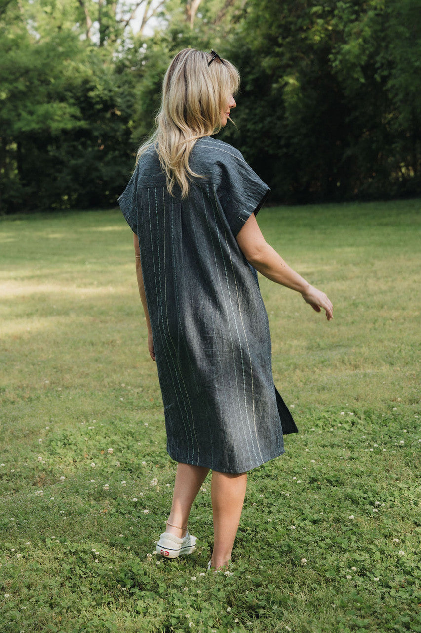 Paula Handwoven Cotton Tunic Dress in Midnight Chambray - Pre-Order 2/30