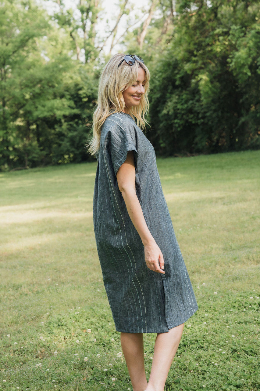 Paula Handwoven Cotton Tunic Dress in Midnight Chambray - Pre-Order 2/30