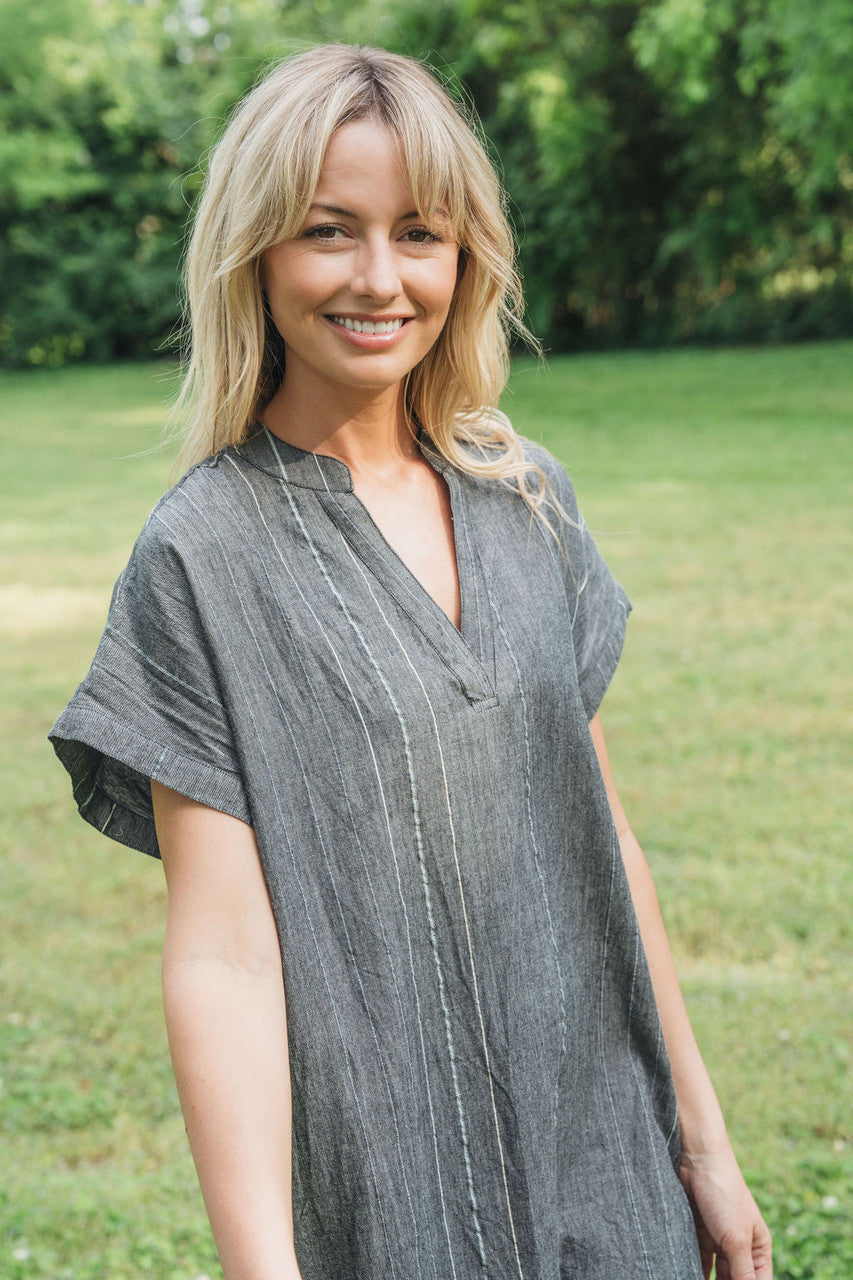 Paula Handwoven Cotton Tunic Dress in Midnight Chambray - Pre-Order 2/30