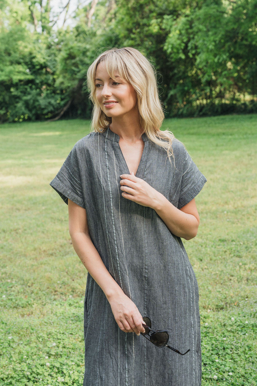 Paula Handwoven Cotton Tunic Dress in Midnight Chambray - Pre-Order 2/30