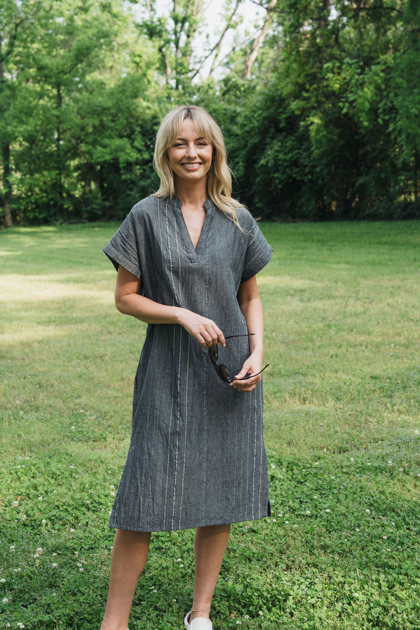 Paula Handwoven Cotton Tunic Dress in Midnight Chambray - Pre-Order 2/30