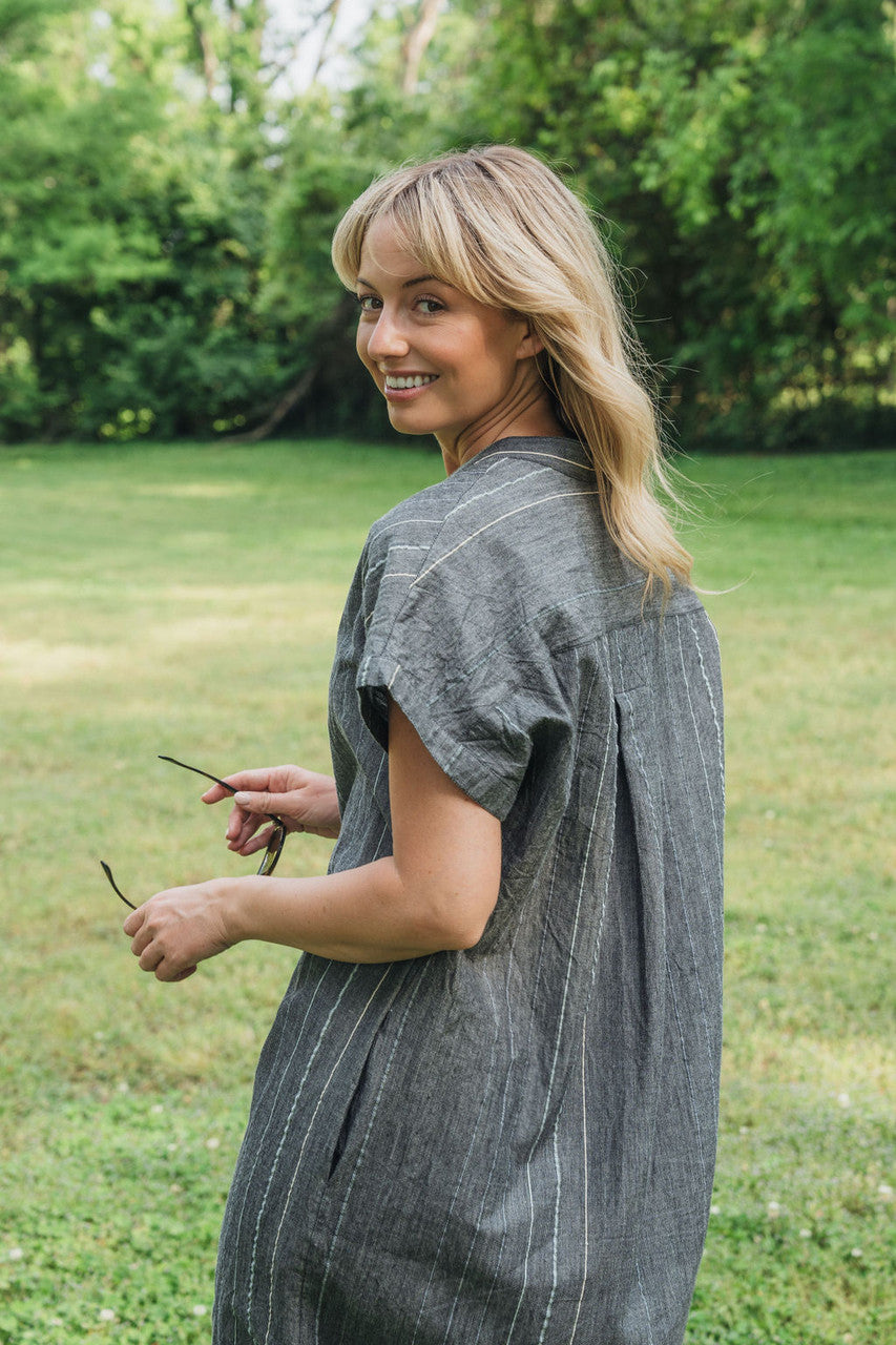 Paula Handwoven Cotton Tunic Dress in Midnight Chambray - Pre-Order 2/30