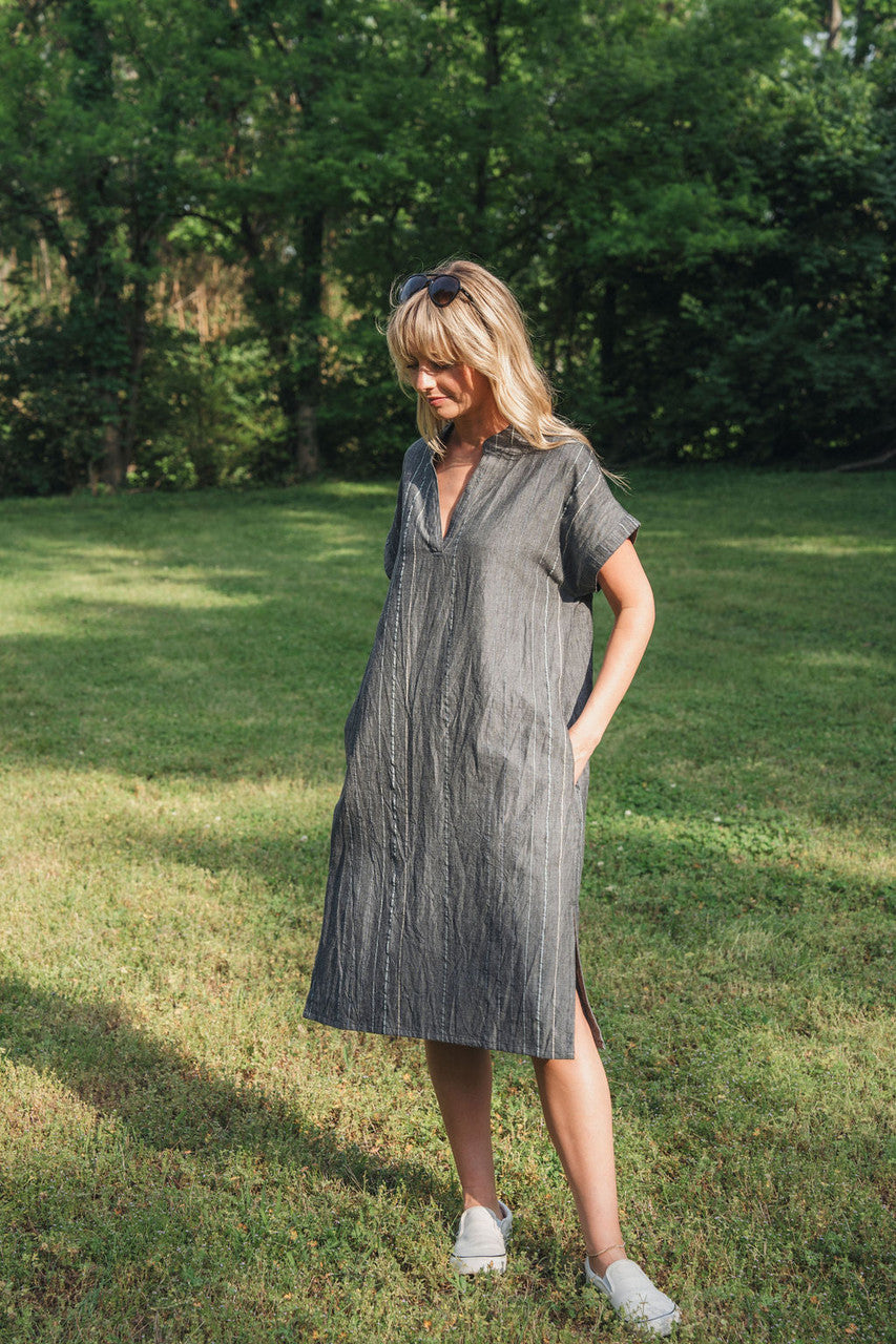 Paula Handwoven Cotton Tunic Dress in Midnight Chambray - Pre-Order 2/30