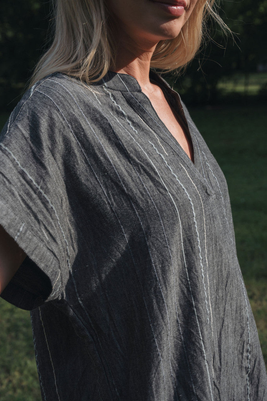 Paula Handwoven Cotton Tunic Dress in Midnight Chambray - Pre-Order 2/30