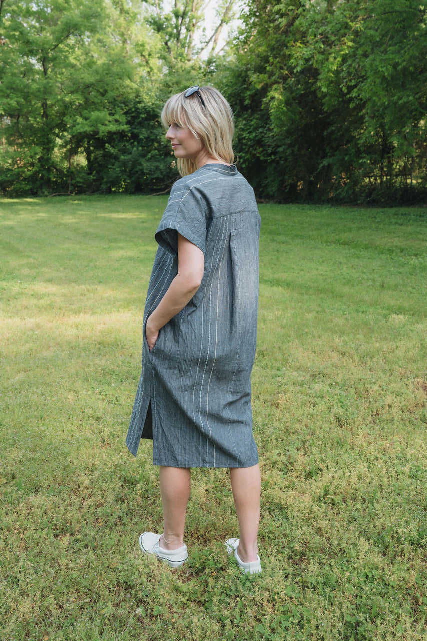 Paula Handwoven Cotton Tunic Dress in Midnight Chambray - Pre-Order 2/30