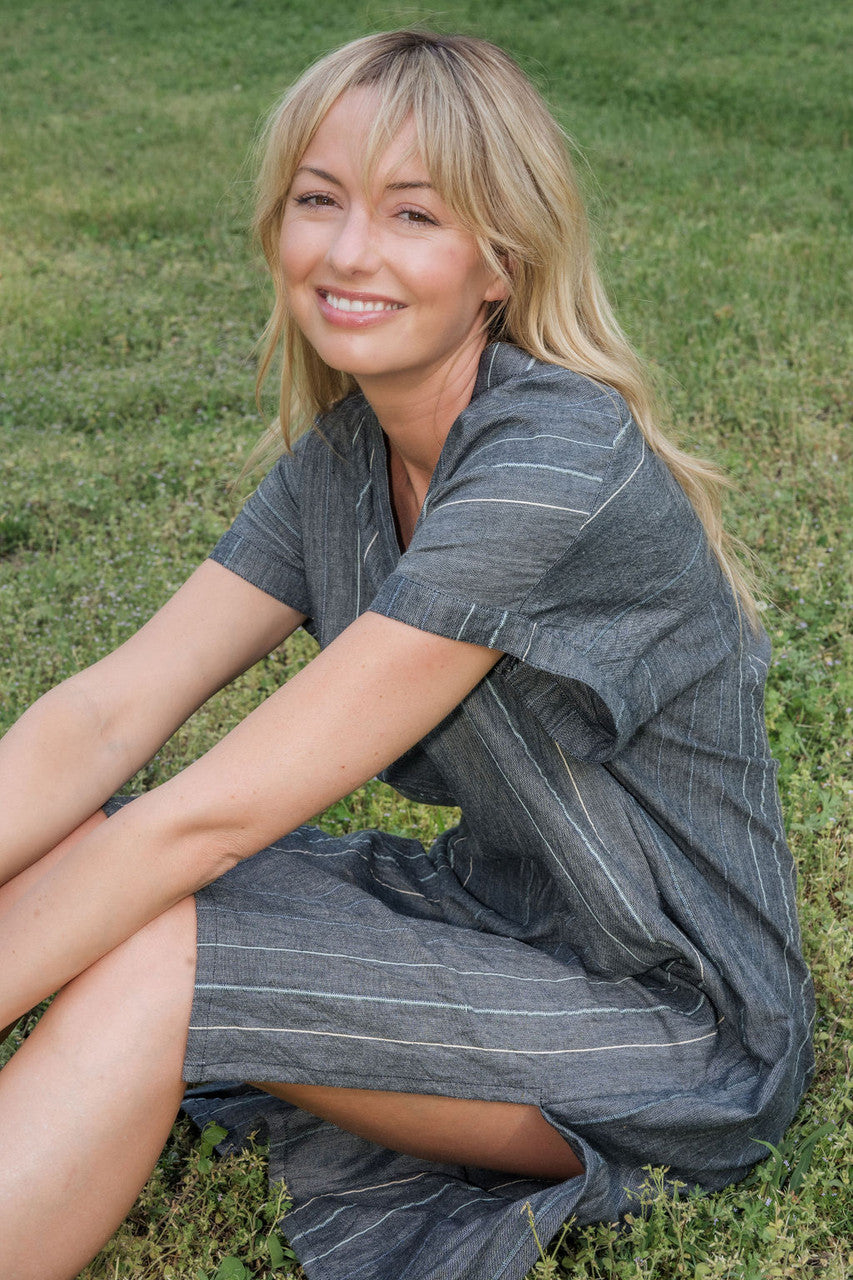 Paula Handwoven Cotton Tunic Dress in Midnight Chambray - Pre-Order 2/30