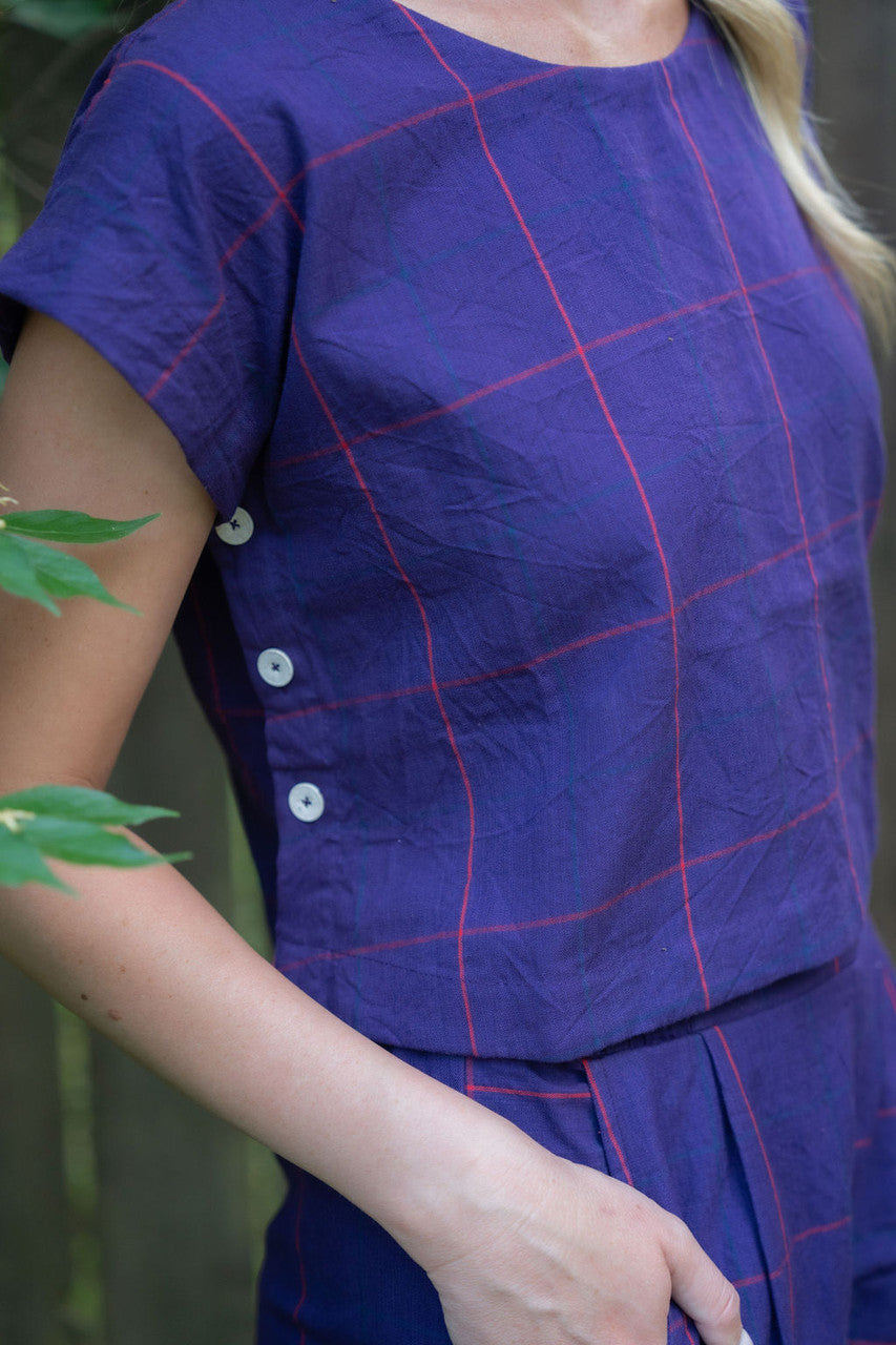 Katie Handwoven Cotton Set in Plum Set - XS Pants, S M and XL Shirt