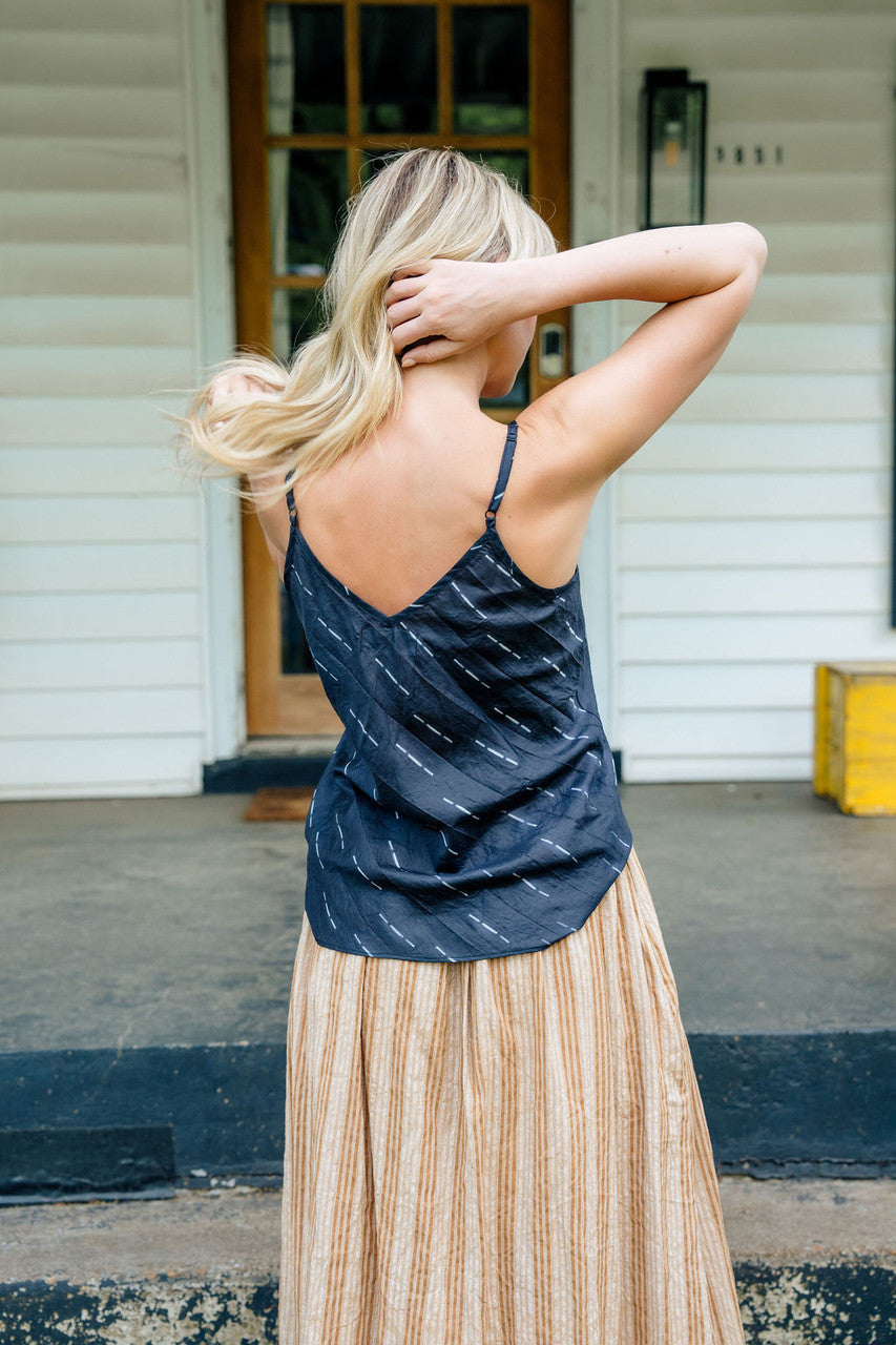 Handwoven Cotton Flair Midi Skirt in Mustard and Cream