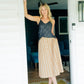 Handwoven Cotton Flair Midi Skirt in Mustard and Cream