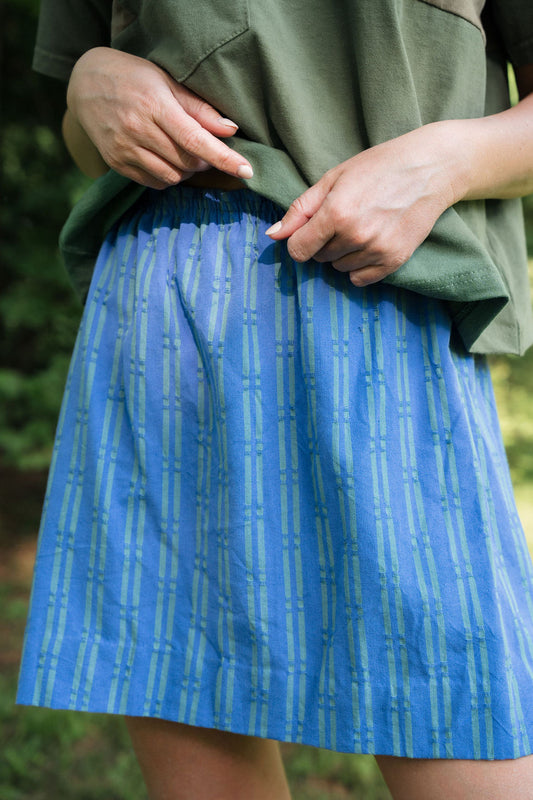 Mila Handwoven Cotton Mini Skirt in Periwinkle and Kelly Green - Pre-Order 2/30