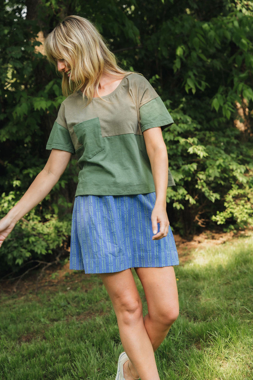 Mila Handwoven Cotton Mini Skirt in Periwinkle and Kelly Green - Pre-Order 2/30