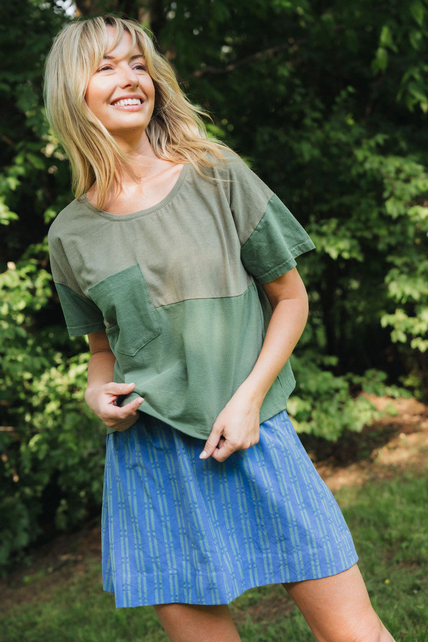 Mila Handwoven Cotton Mini Skirt in Periwinkle and Kelly Green - Pre-Order 2/30