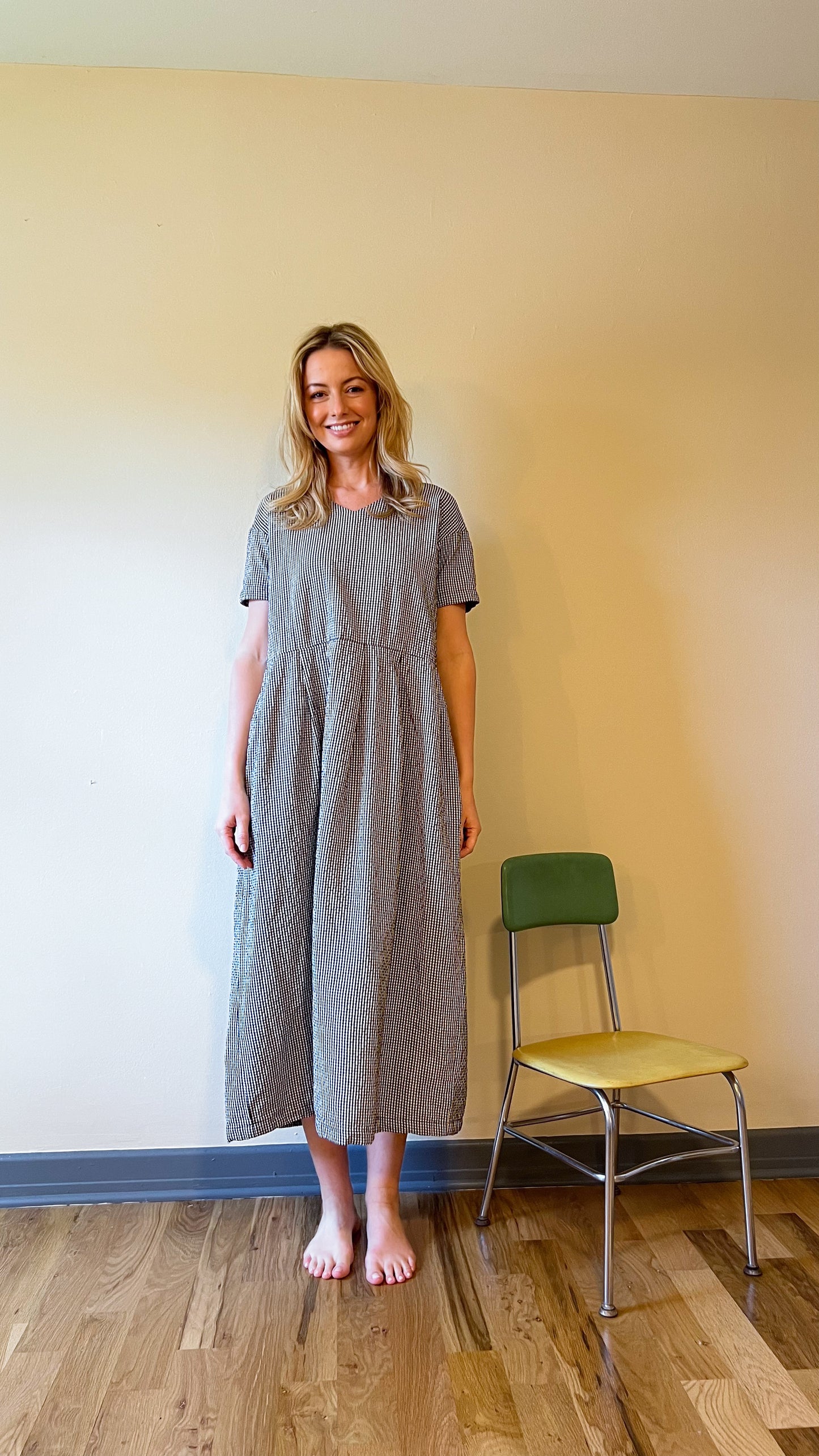 Eloise Handwoven Cotton Dress in Black and White Gingham - L Left