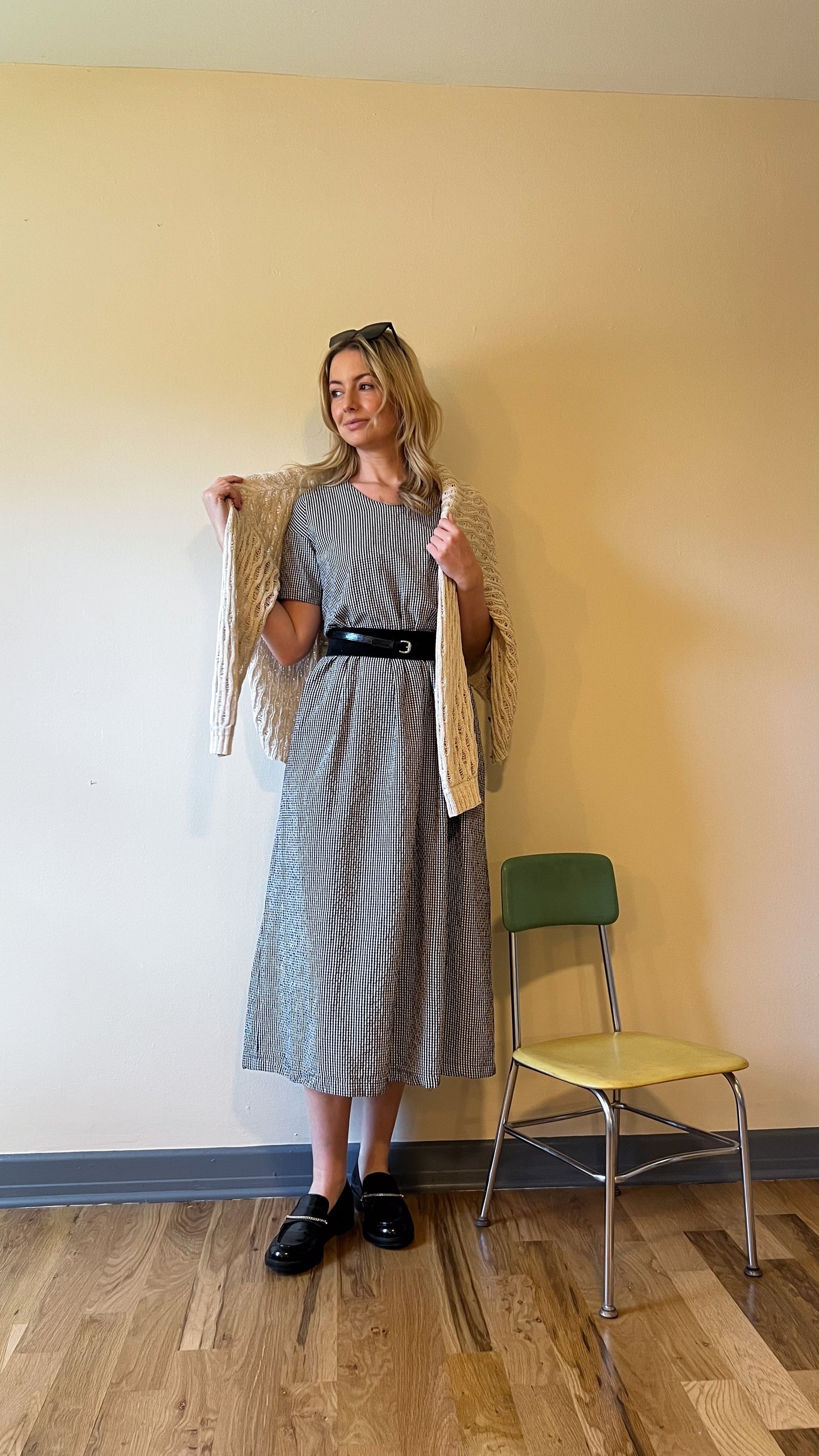 Eloise Handwoven Cotton Dress in Black and White Gingham - L Left