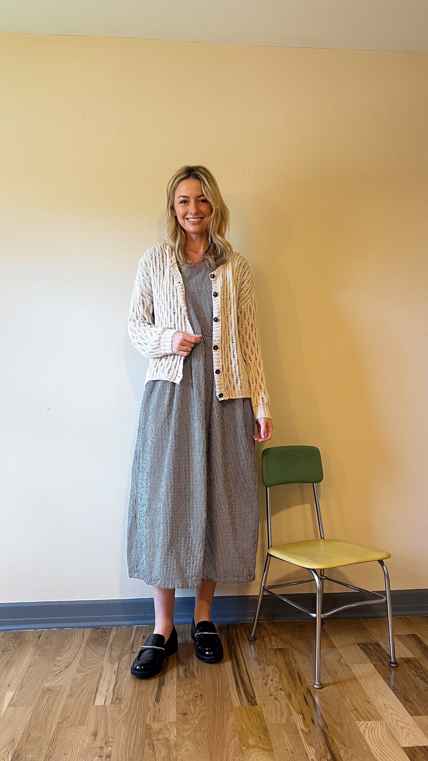Eloise Handwoven Cotton Dress in Black and White Gingham - L Left