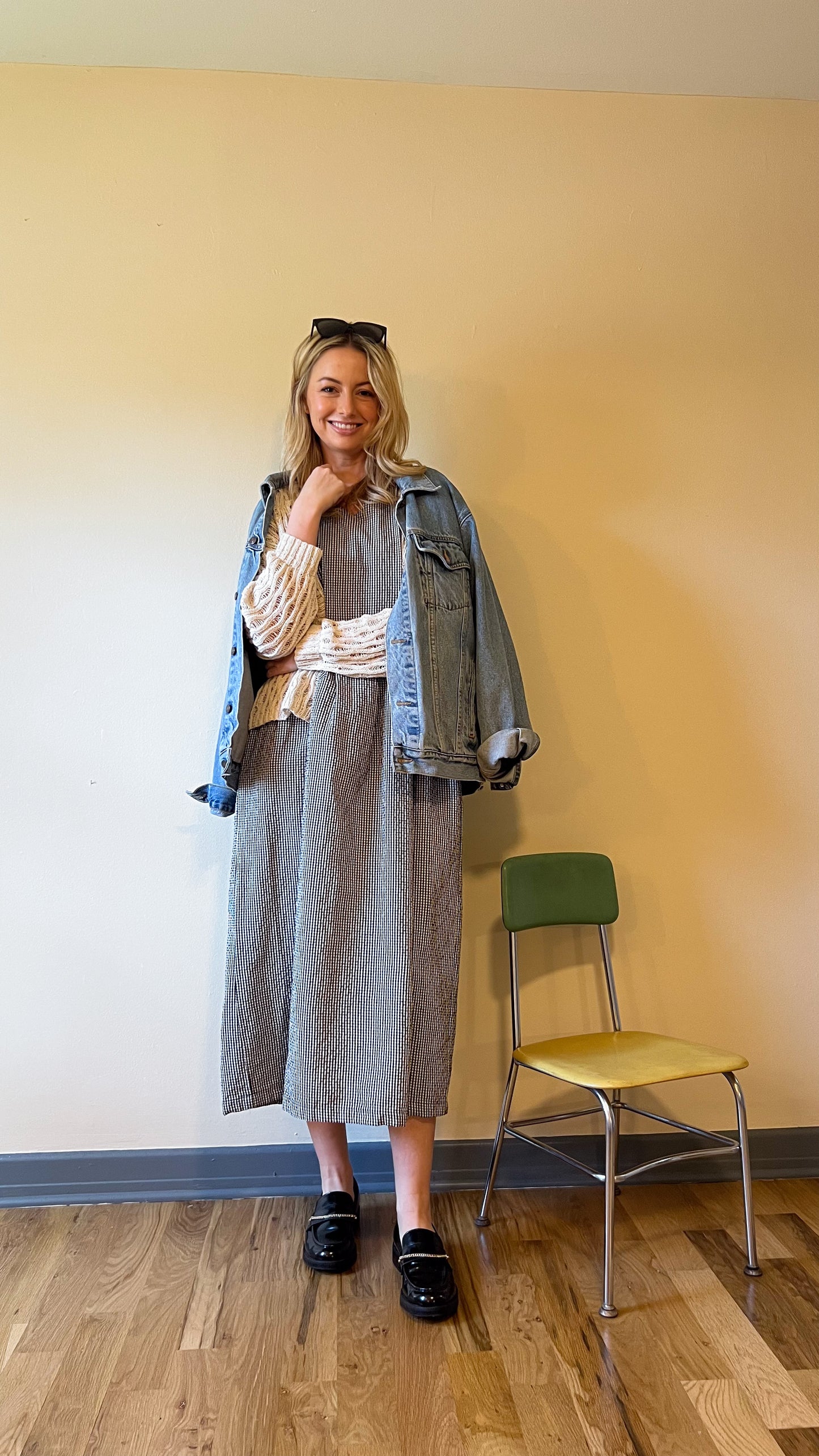 Eloise Handwoven Cotton Dress in Black and White Gingham - L Left