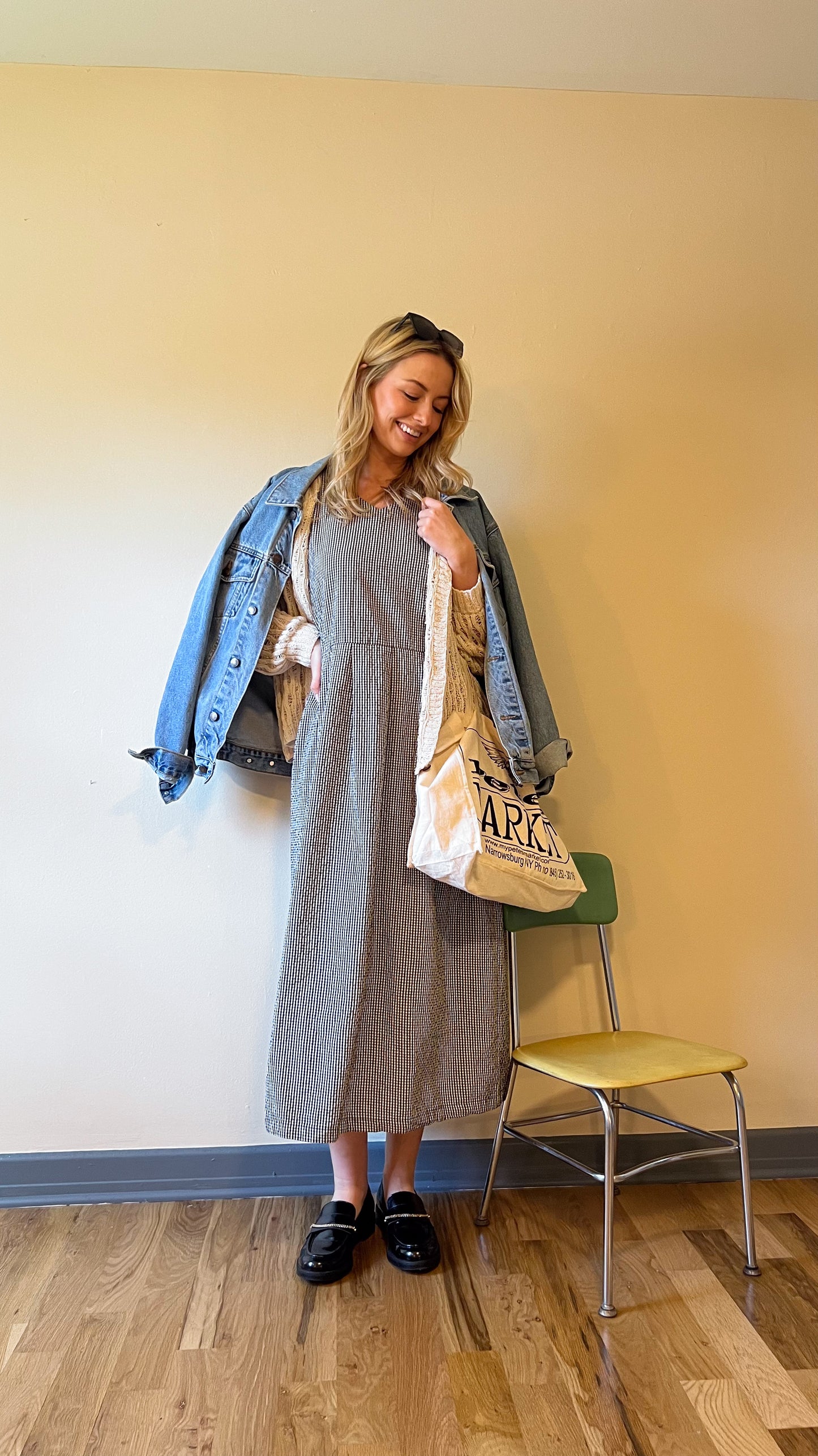 Eloise Handwoven Cotton Dress in Black and White Gingham - L Left