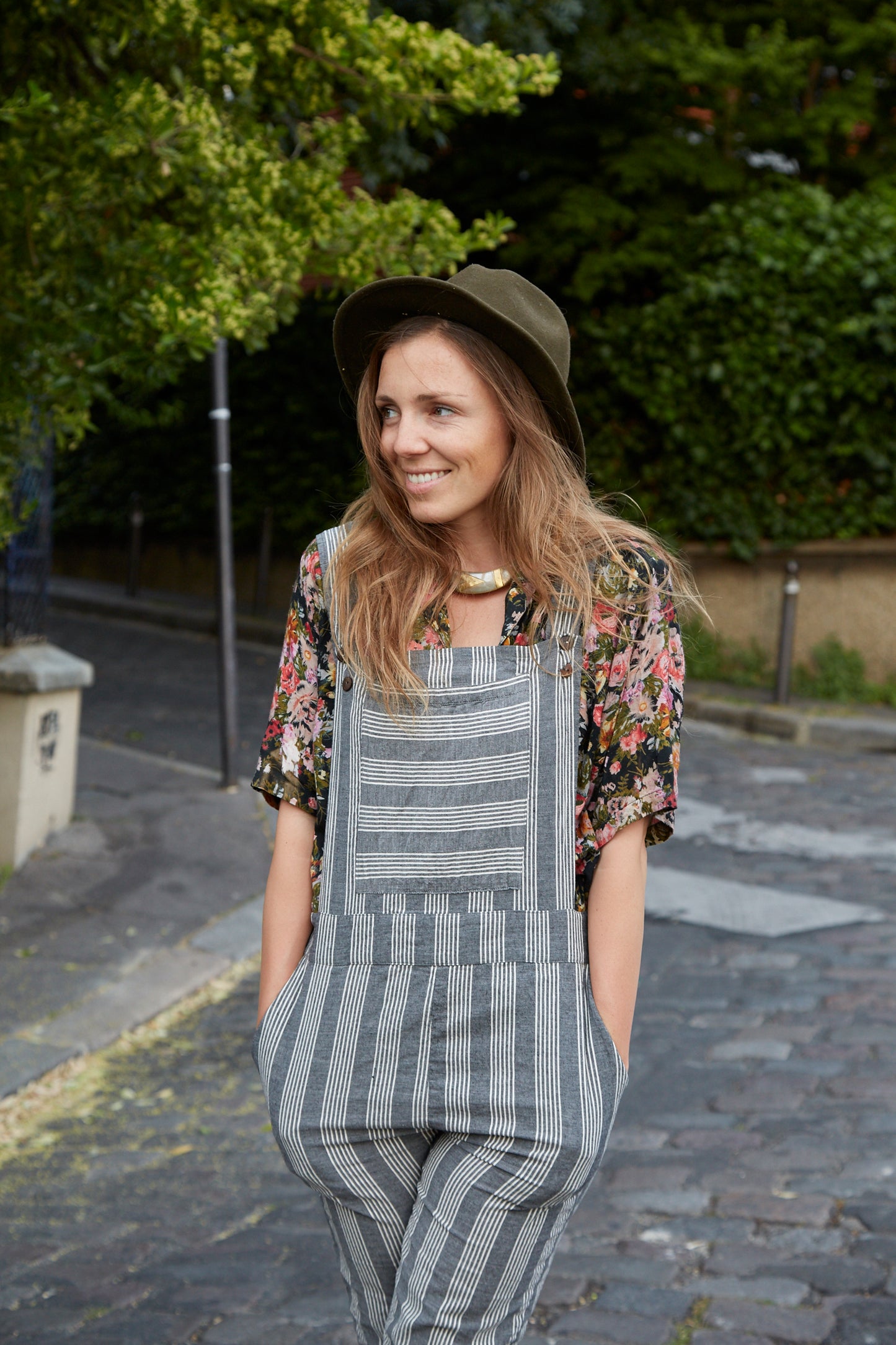 Dilsi Handwoven Cotton Overalls in Grey and White Stripe - Pre-Order 2/30