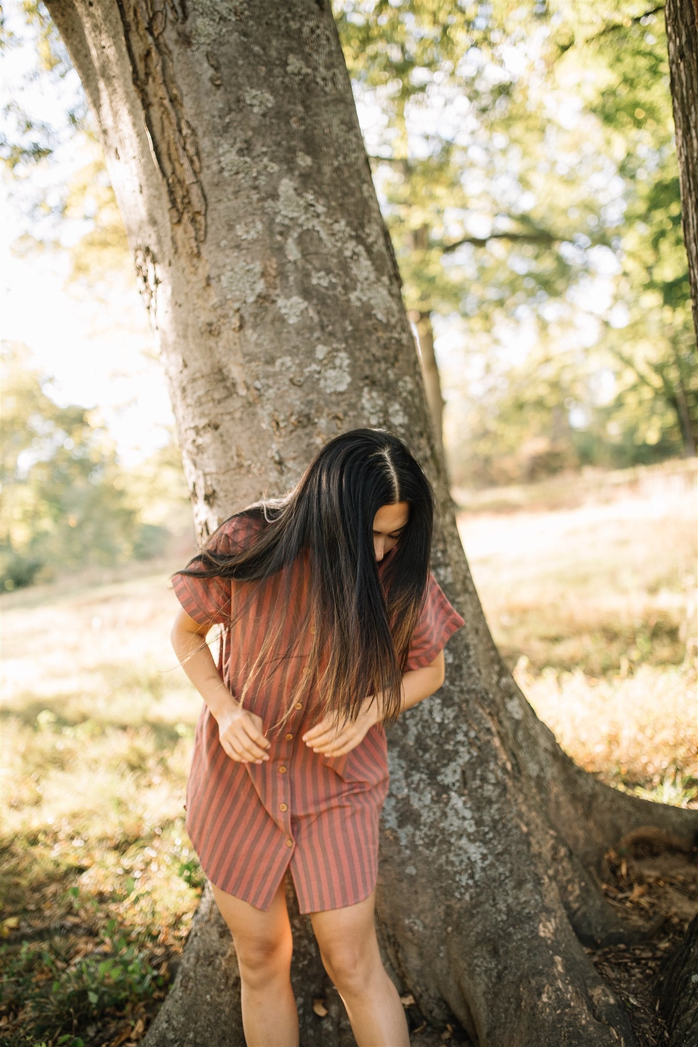 Paige Handwoven Cotton Relaxed Shirt Dress in Mauve and Dust Stripe - Pre-Order 2/30