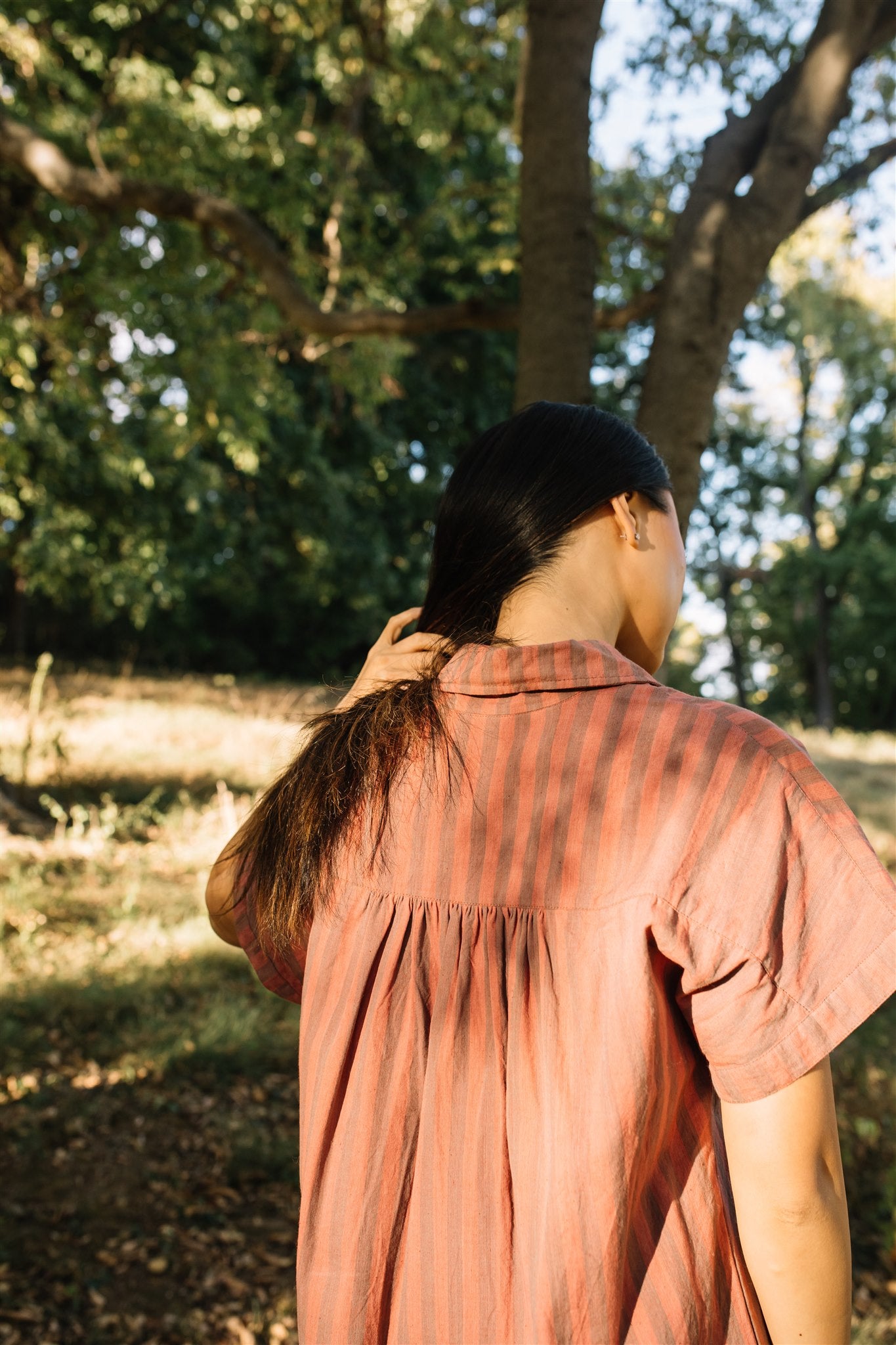 Paige Handwoven Cotton Relaxed Shirt Dress in Mauve and Dust Stripe - Pre-Order 2/30