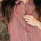 Paige Handwoven Cotton Relaxed Shirt Dress in Mauve and Dust Stripe
