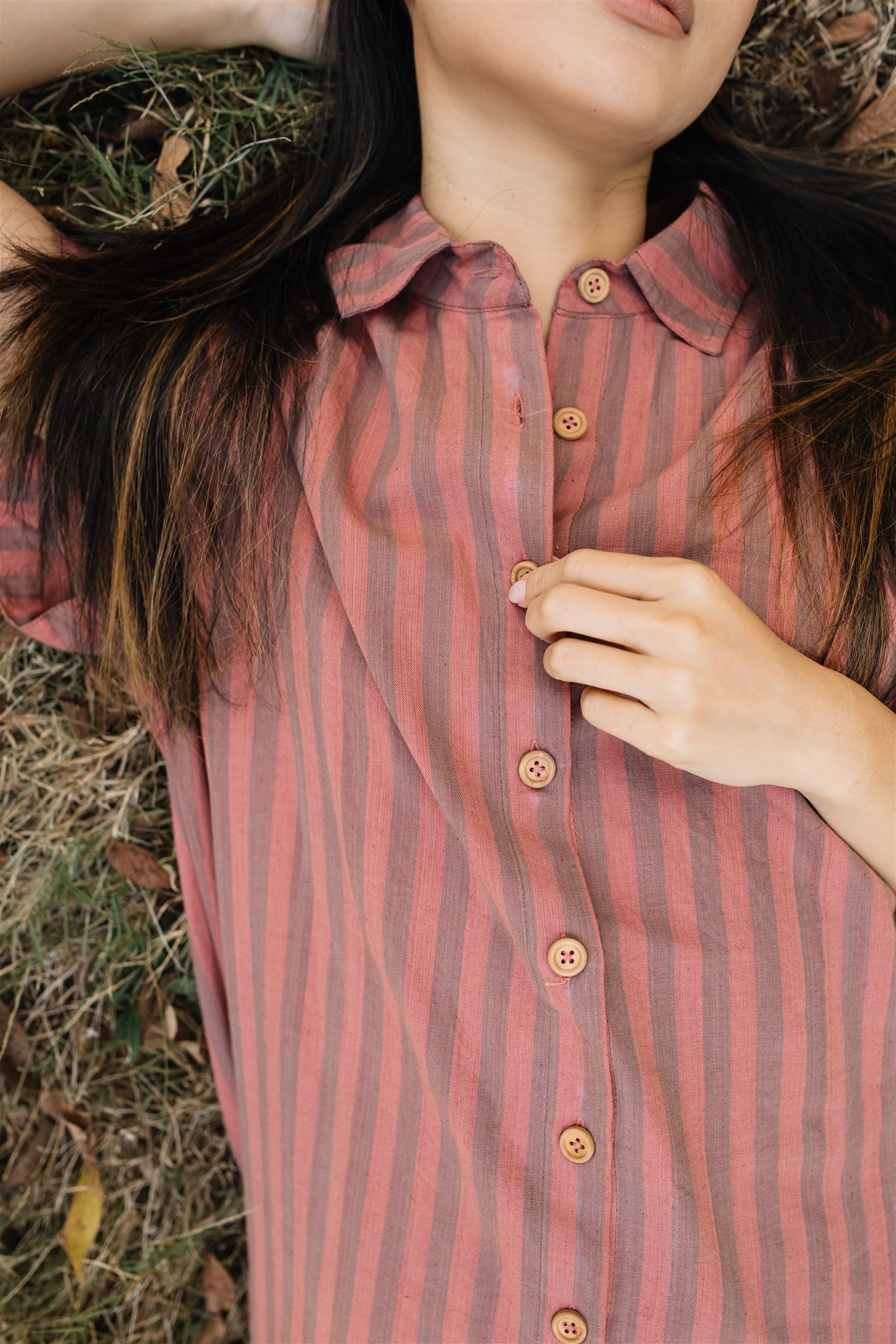 Paige Handwoven Cotton Relaxed Shirt Dress in Mauve and Dust Stripe - Pre-Order 2/30