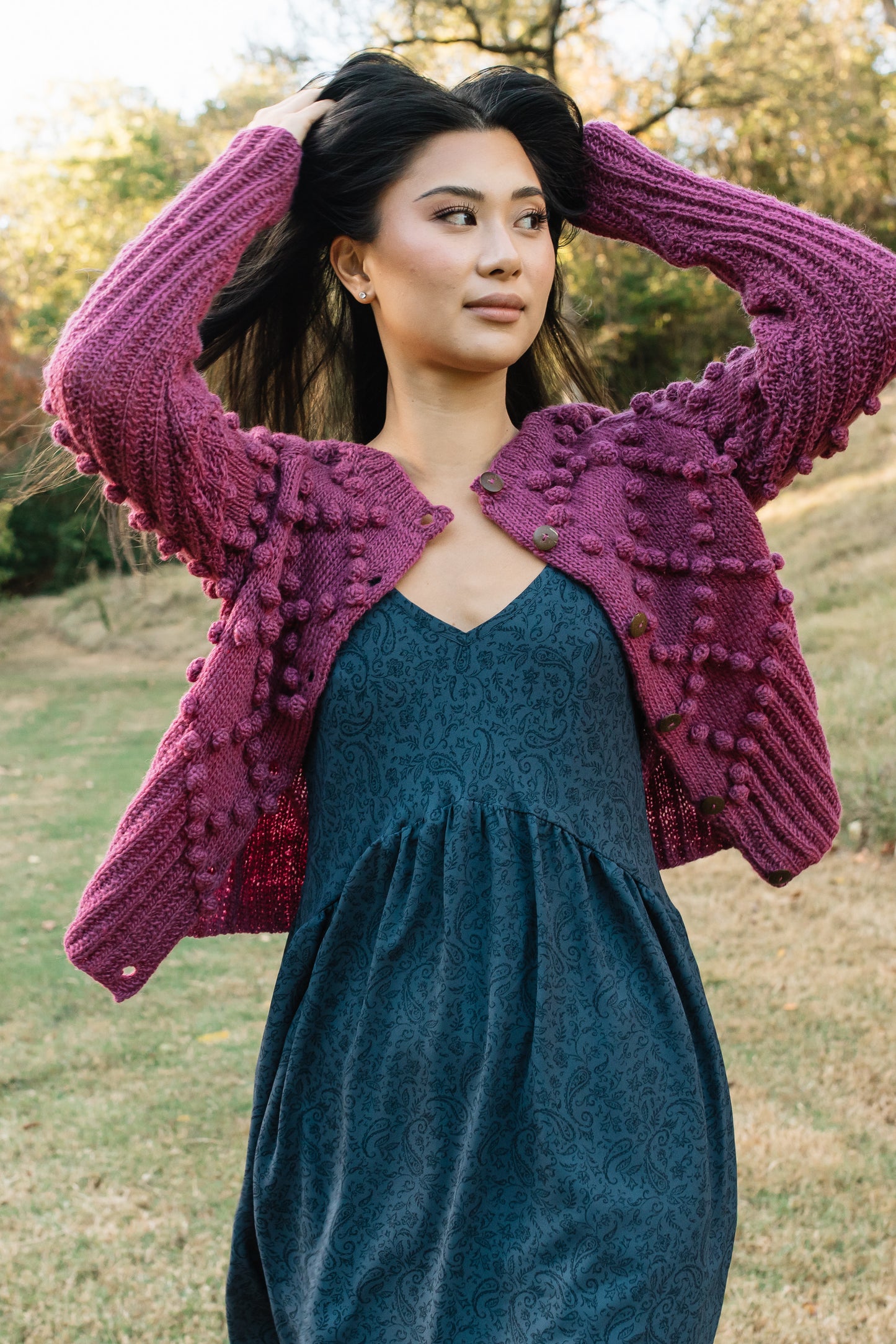 Hand Knit Nepali Wool Jill Sweater in Fuchsia - Pre-Order 2/30