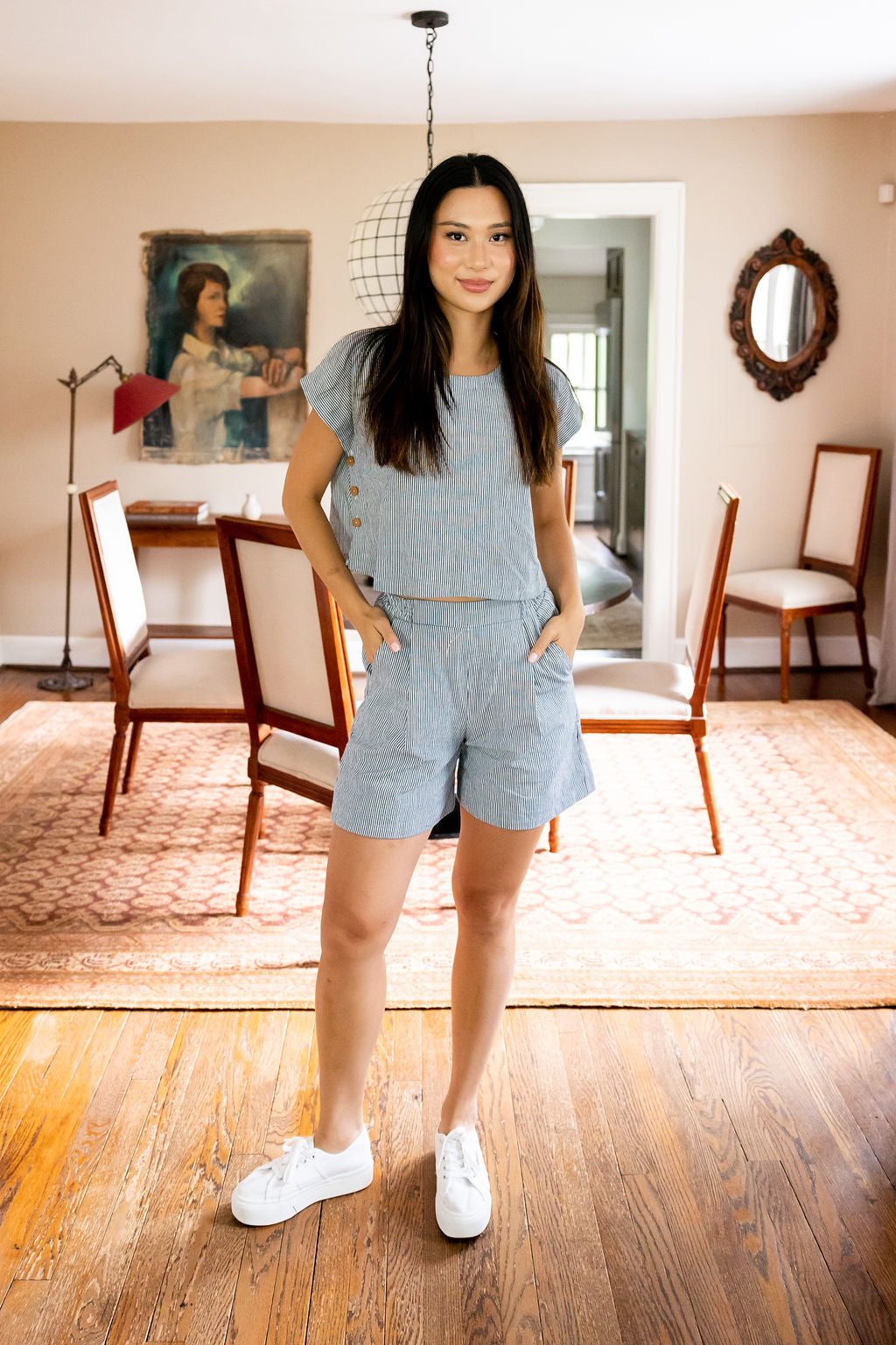 Handwoven Cotton Katie Shirt in Blue and White Pin Stripe - S Shirt