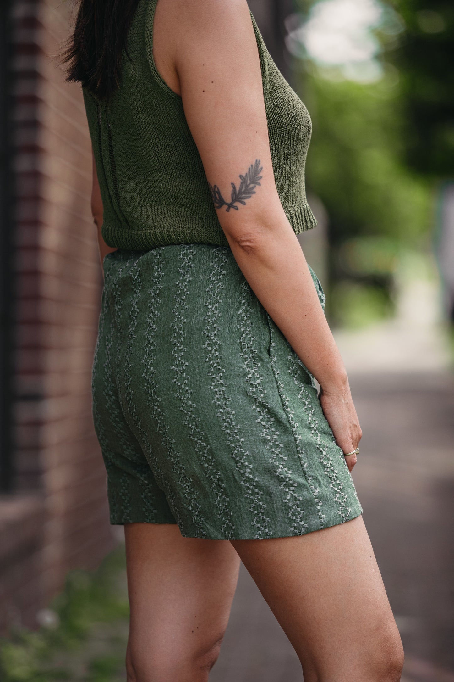 Handwoven Cotton Shorts Set in Green - Pre-Order 2/30