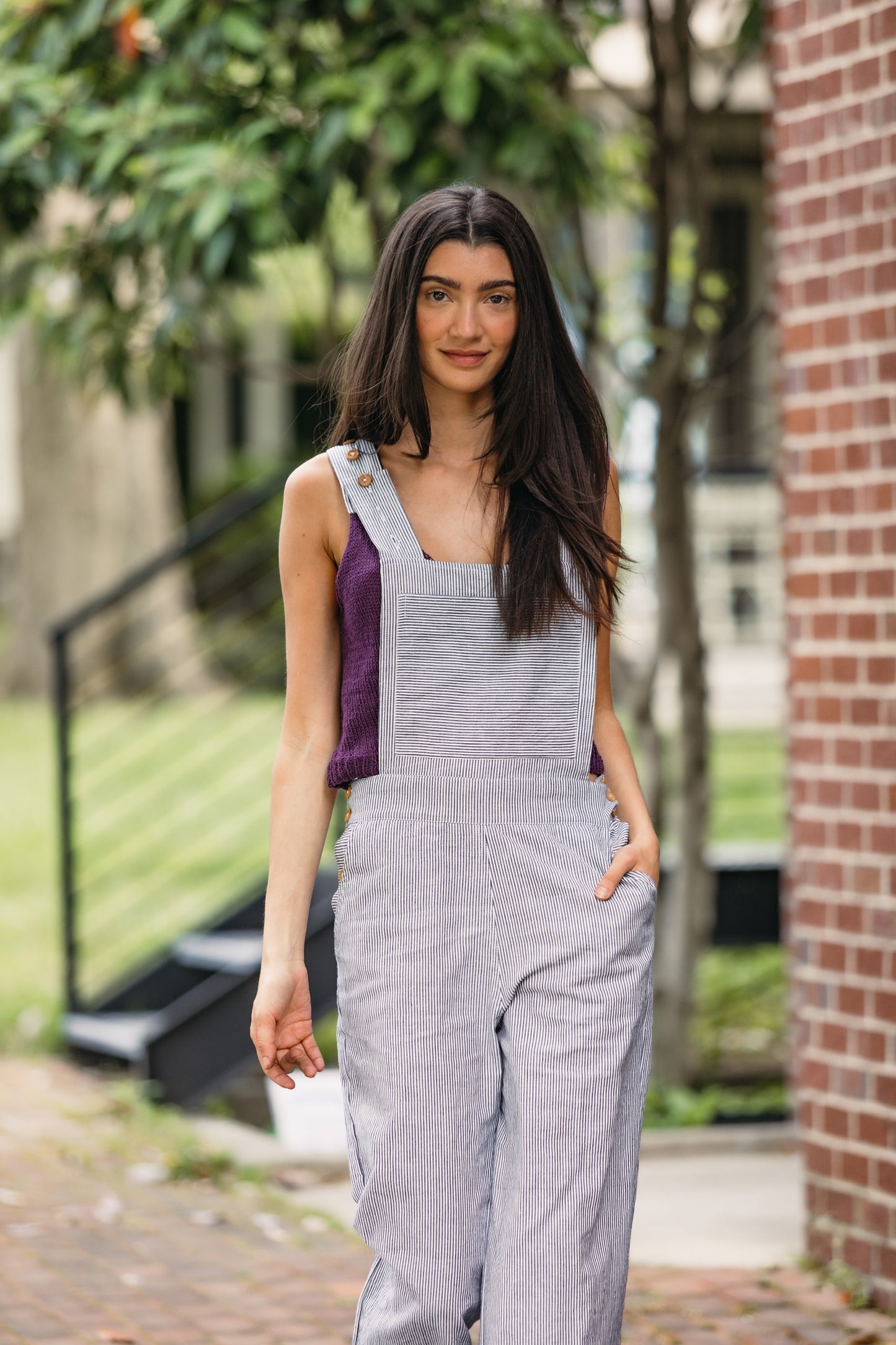 Dilsi Handwoven Cotton Overalls in Blue and White Pin Stripe - Pre-Order 2/30