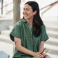 Paige Handwoven Cotton Relaxed Shirt Dress in Green Check