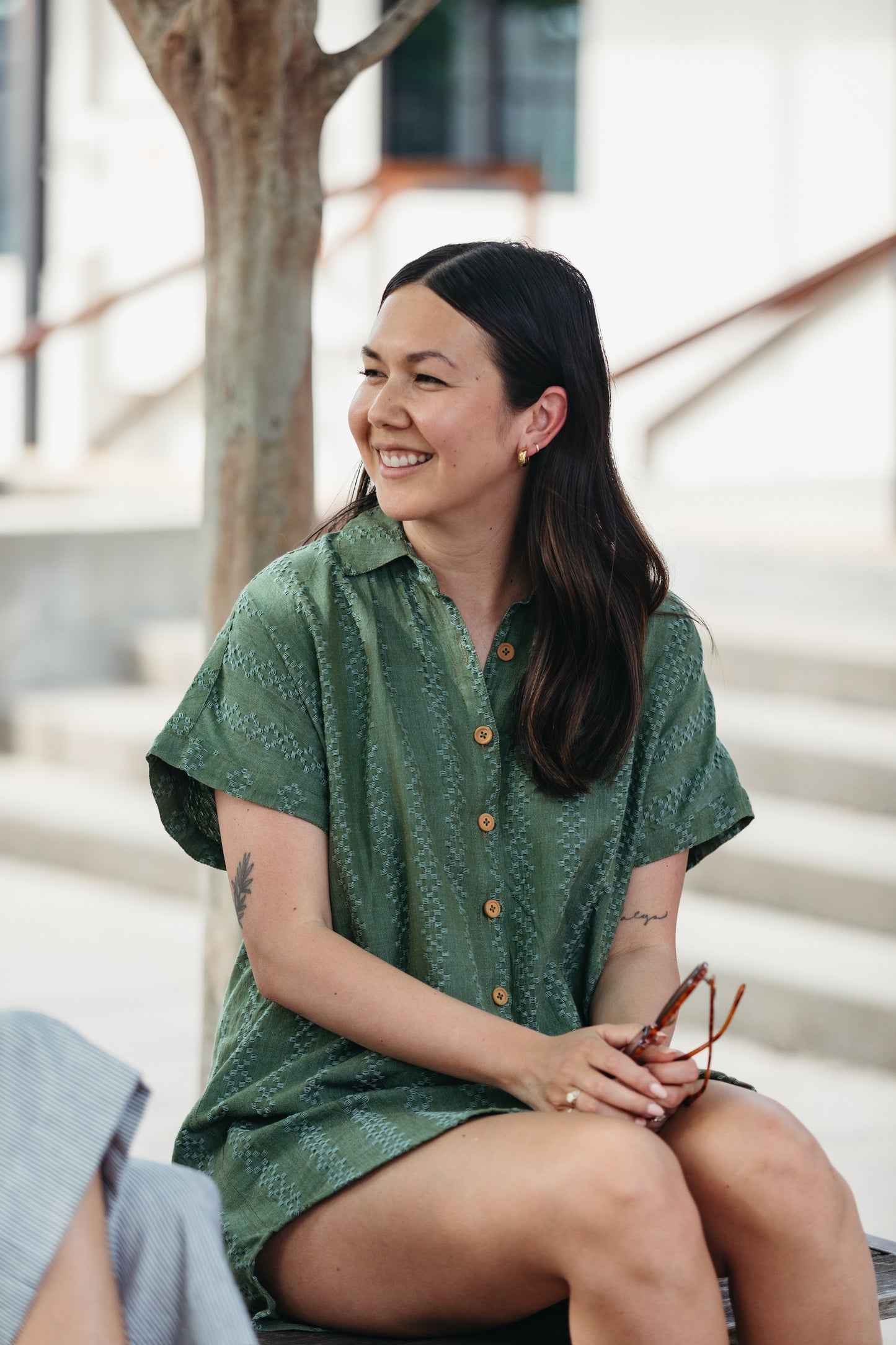 Paige Handwoven Cotton Relaxed Shirt Dress in Green Check - Pre-Order 2/30