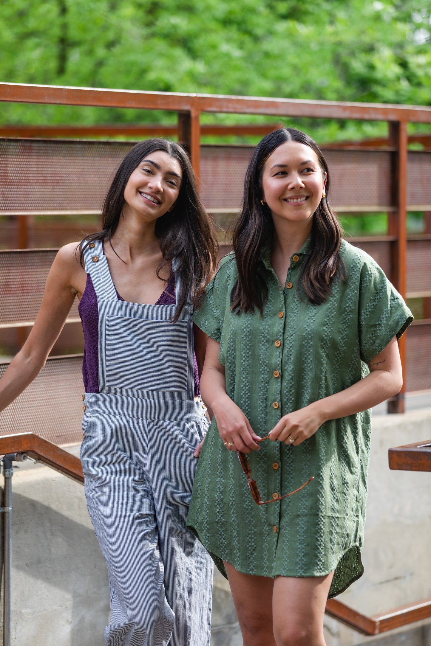 Paige Handwoven Cotton Relaxed Shirt Dress in Green Check - Pre-Order 2/30